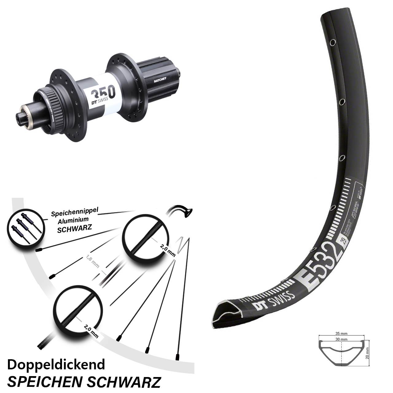 Hinterrad Centerlock 29 Zoll DT Swiss E532-350 8-11 fach QR Boost