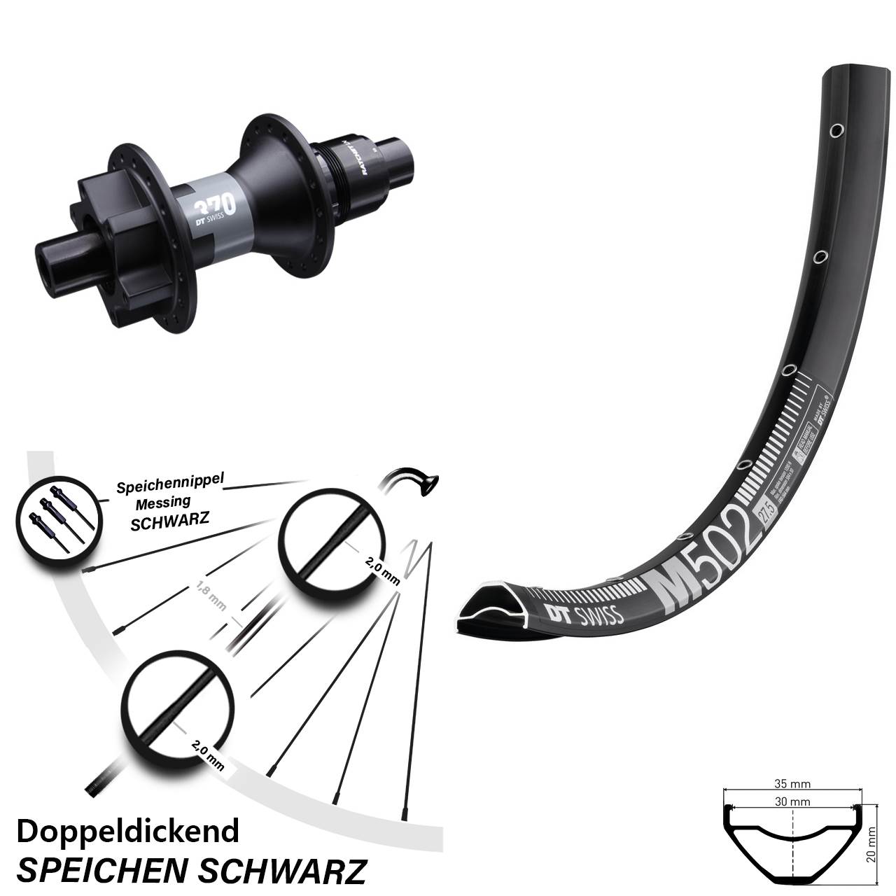 29 Zoll M 502 DT Swiss 370 Disc 6-Loch Sram XD Steckachse 12x142 mm Hinterrad schwarz