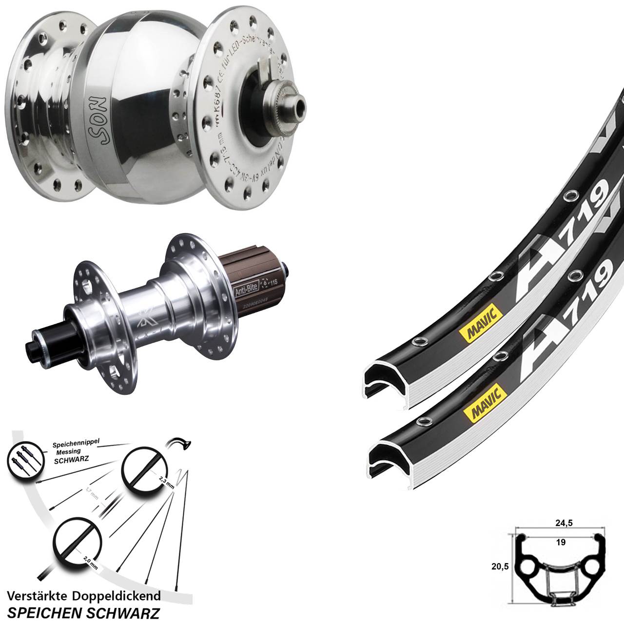 Laufrad-Satz QR 28 Zoll Mavic A 719 KX-T SON delux wide body 8-12 fach