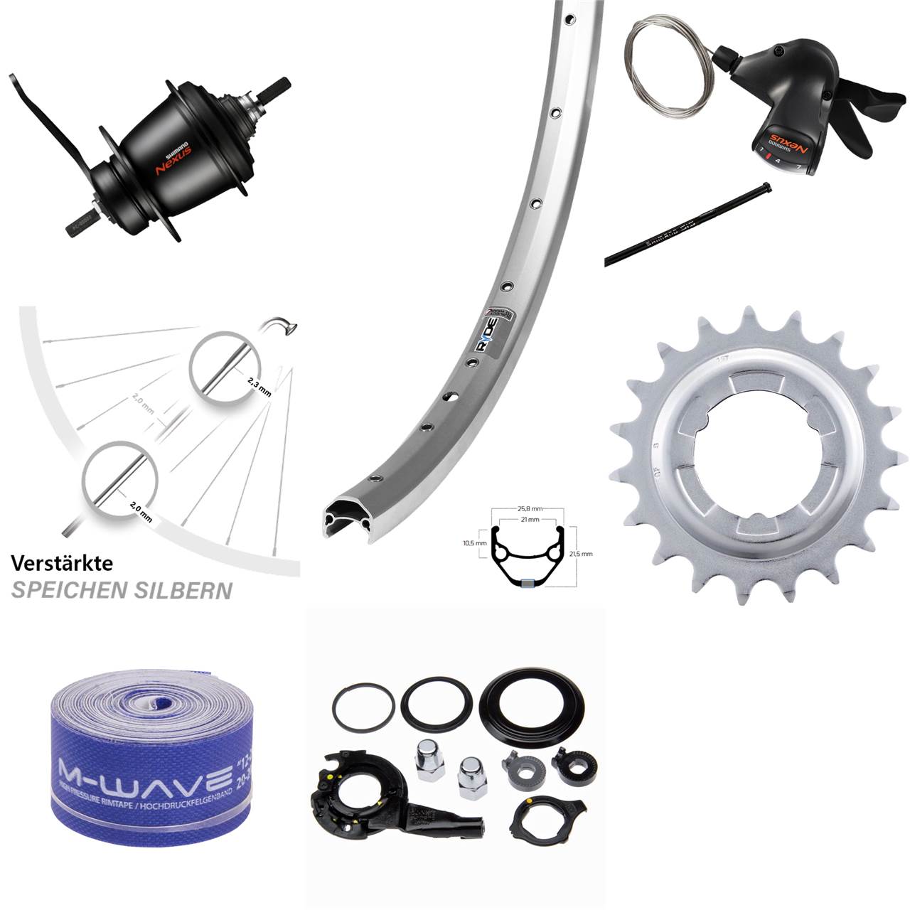 26 Zoll Hinterrad Shimano SGC3001 7-Gang Rücktrittbremse Ryde Zac 421 silbern
