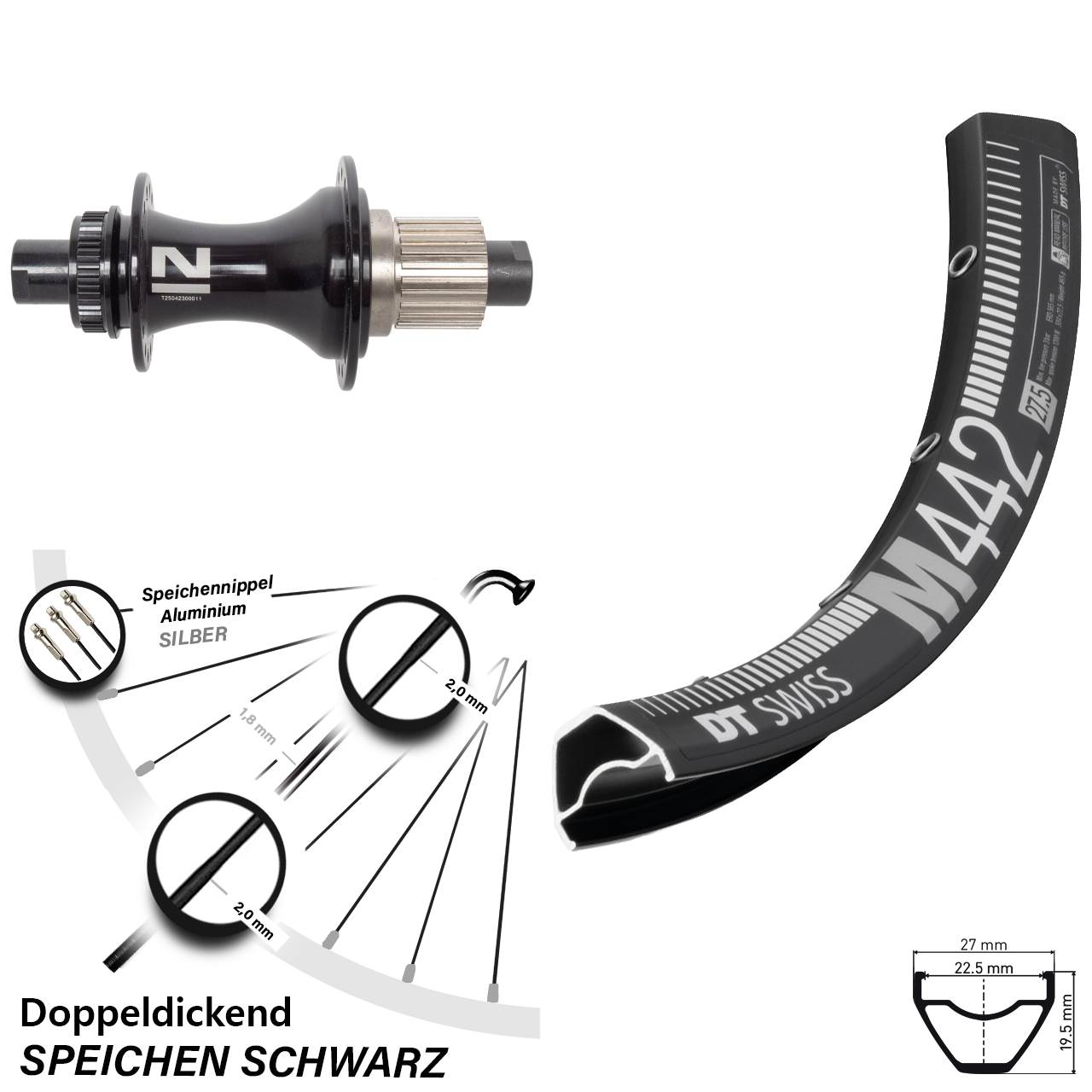 Disc Hinterrad 12x148 29 Zoll DT Swiss M 442 Novatec D462 Shimano Micro Spline