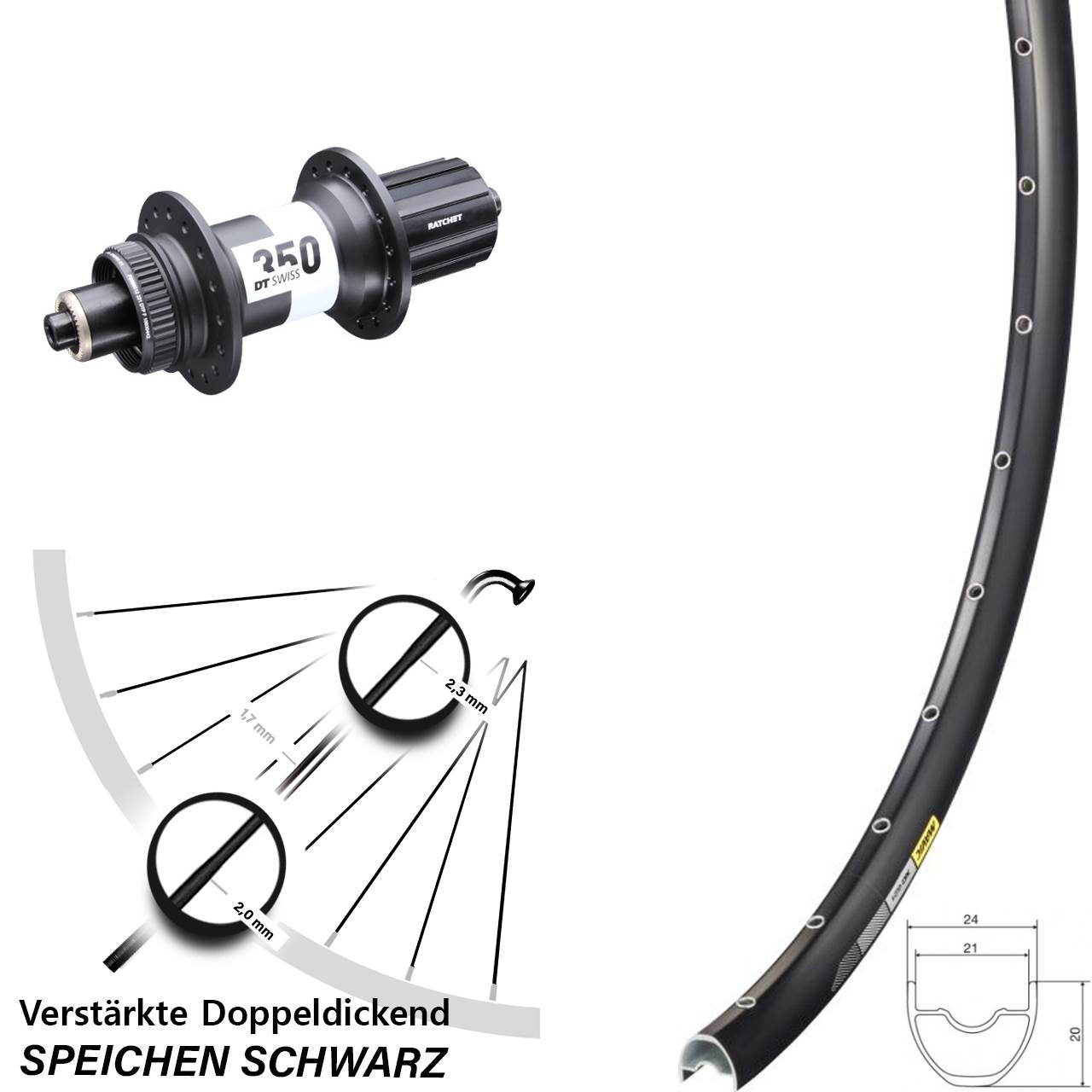 Hinterrad 29 Zoll Mavic XC621 DT Swiss 350 Road Centerlock 5/135 HG