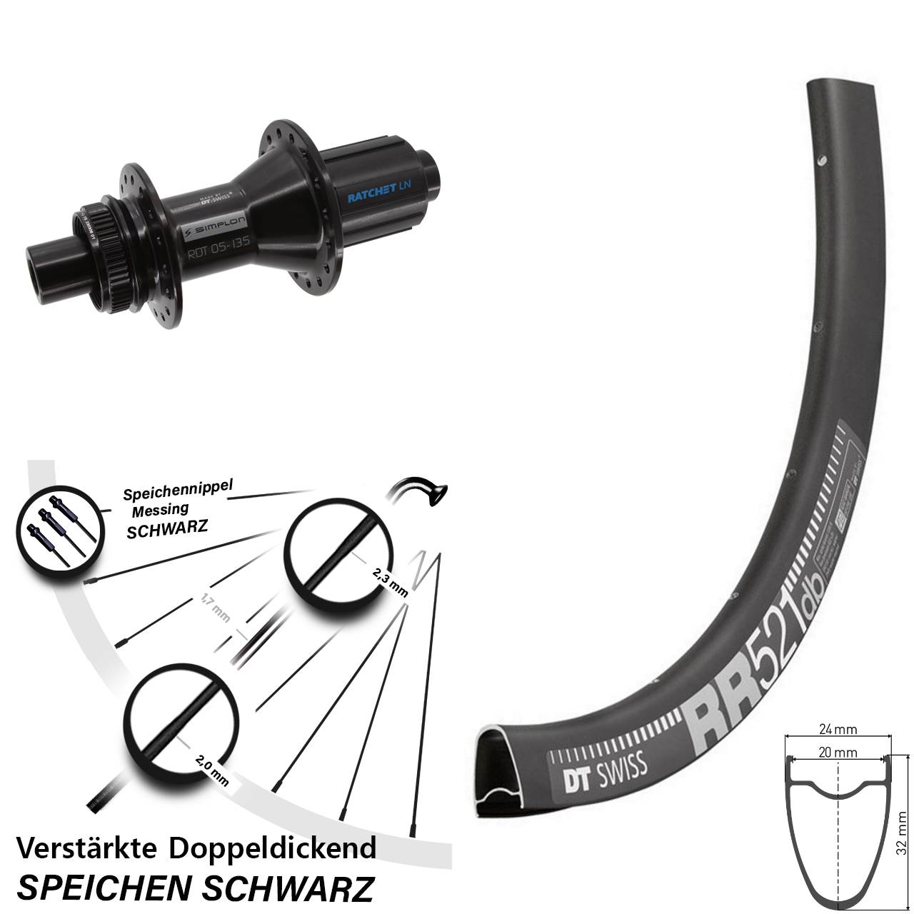 DT Swiss RR 521-370 Hybrid 28 Zoll Hinterrad Centerlock 12x142 8-11 fach