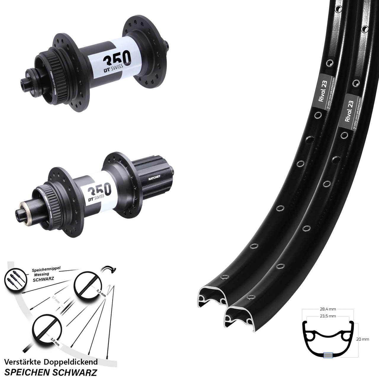 Ryde Rival 23 DT Swiss 350 27,5 Zoll Disc Laufradsatz QR 8-11 fach