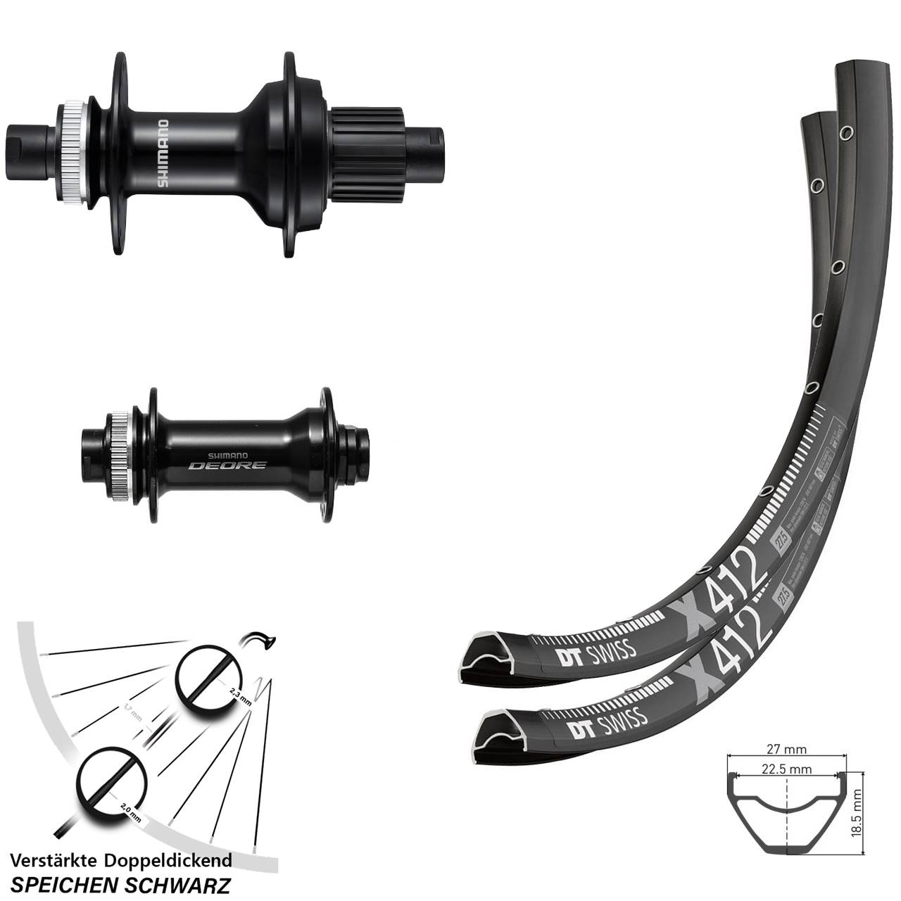 DT Swiss X412 Shimano FH-MT510B HB-M6010-B 28 Zoll Disc Laufradsatz Micro Spilne Boost