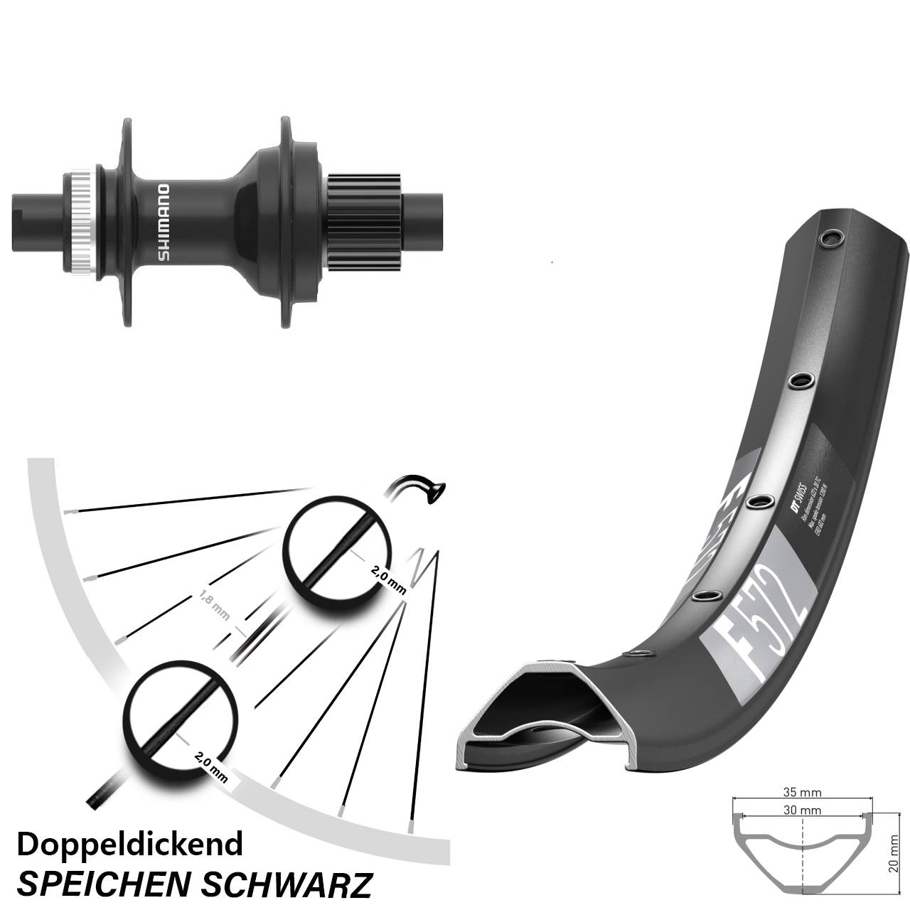 DT Swiss F 572 Shimano FH-MT410 29 Zoll Disc Laufrad 12x142 Micro Spline