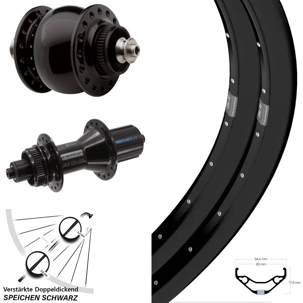 Ryde Disc 30 DT Swiss 370 Hybrid SON 28 27,5 Zoll Laufradsatz Centerlock QR 8-11 fach