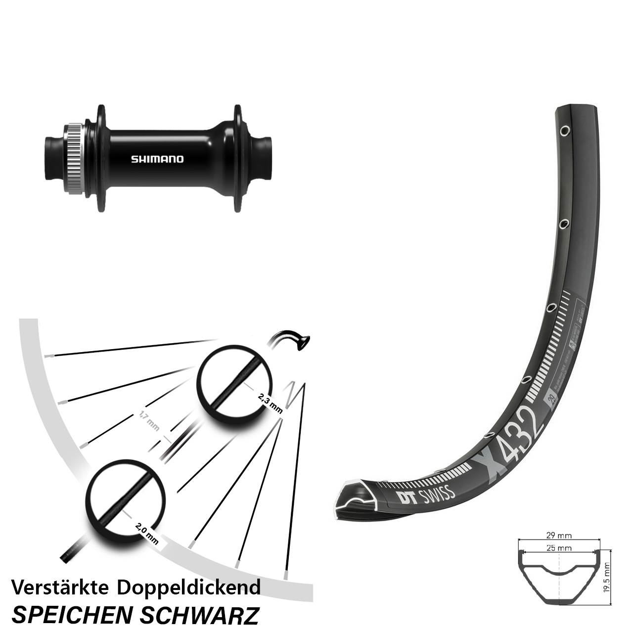 DT Swiss X432 Shimano HB-TC500 29 Zoll Centerlock Vorderrad 15x100