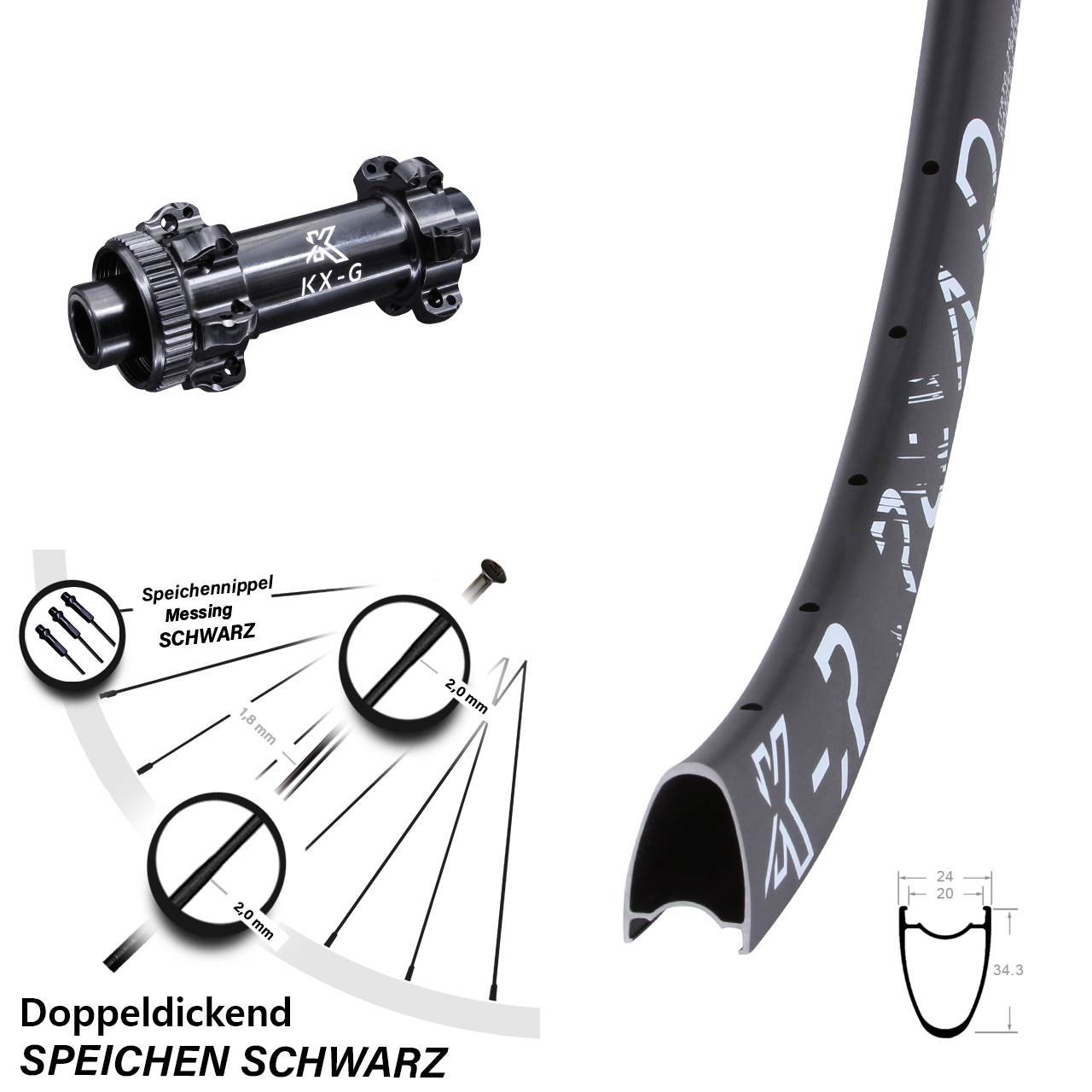 Vorderrad 28 Zoll KX-R Road 12x100 Centerlock Straightpull schwarz