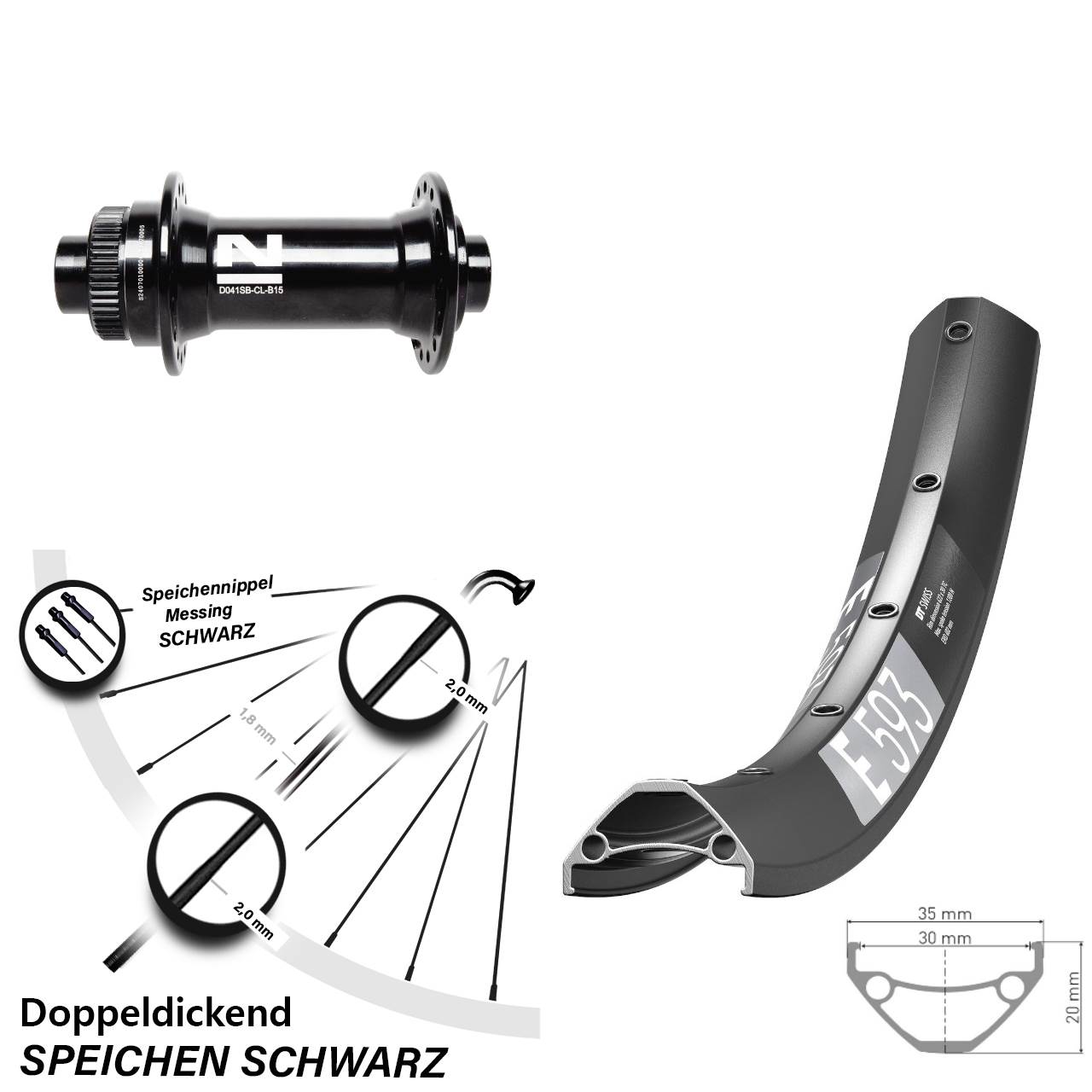 Centerlock Vorderrad 29 Zoll DT Swiss E593 Novatec D041 15x110 Boost
