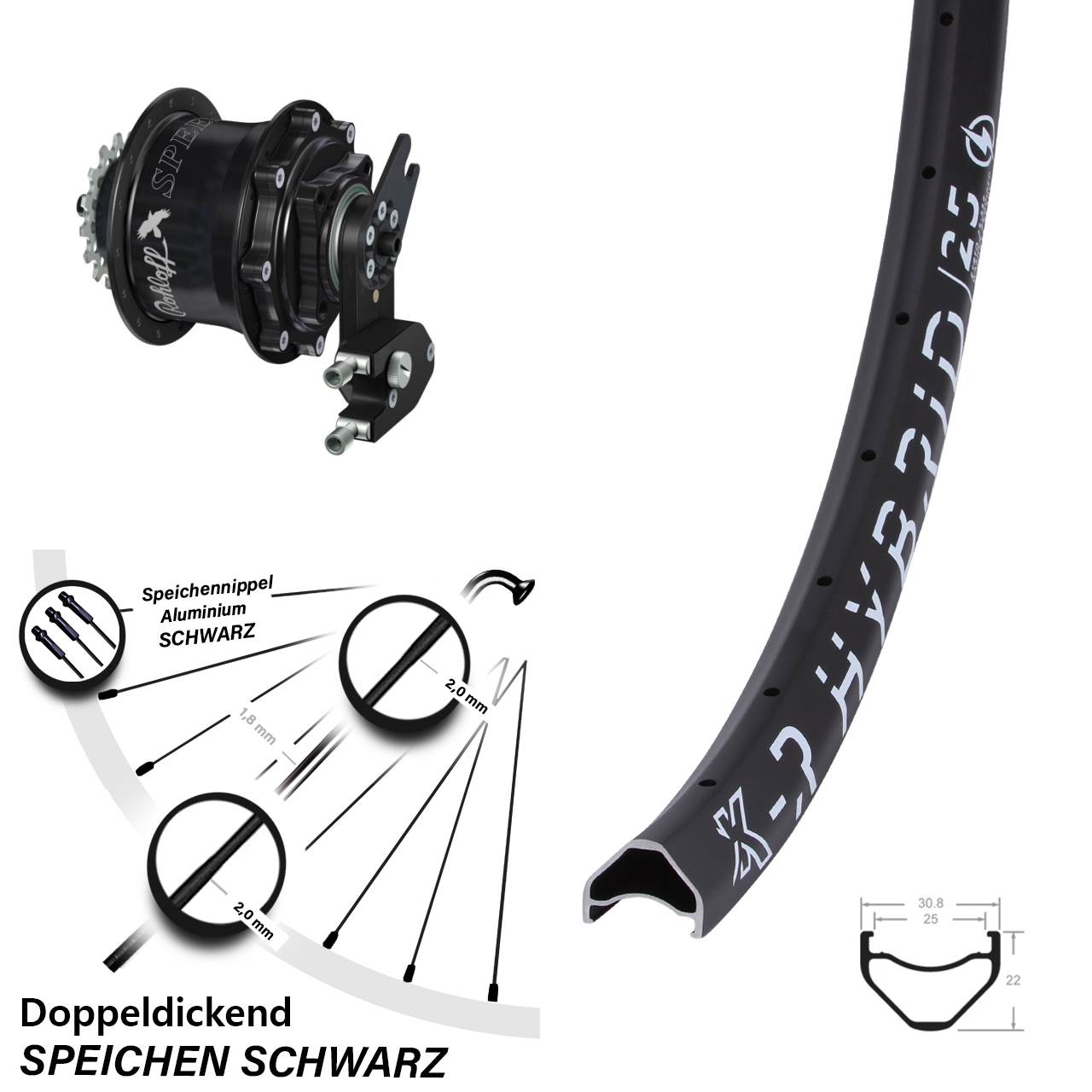 Disc Hinterrrad 650B KX-R Hybrid 25 Rohloff CC DB OEM2 Tandem schwarz