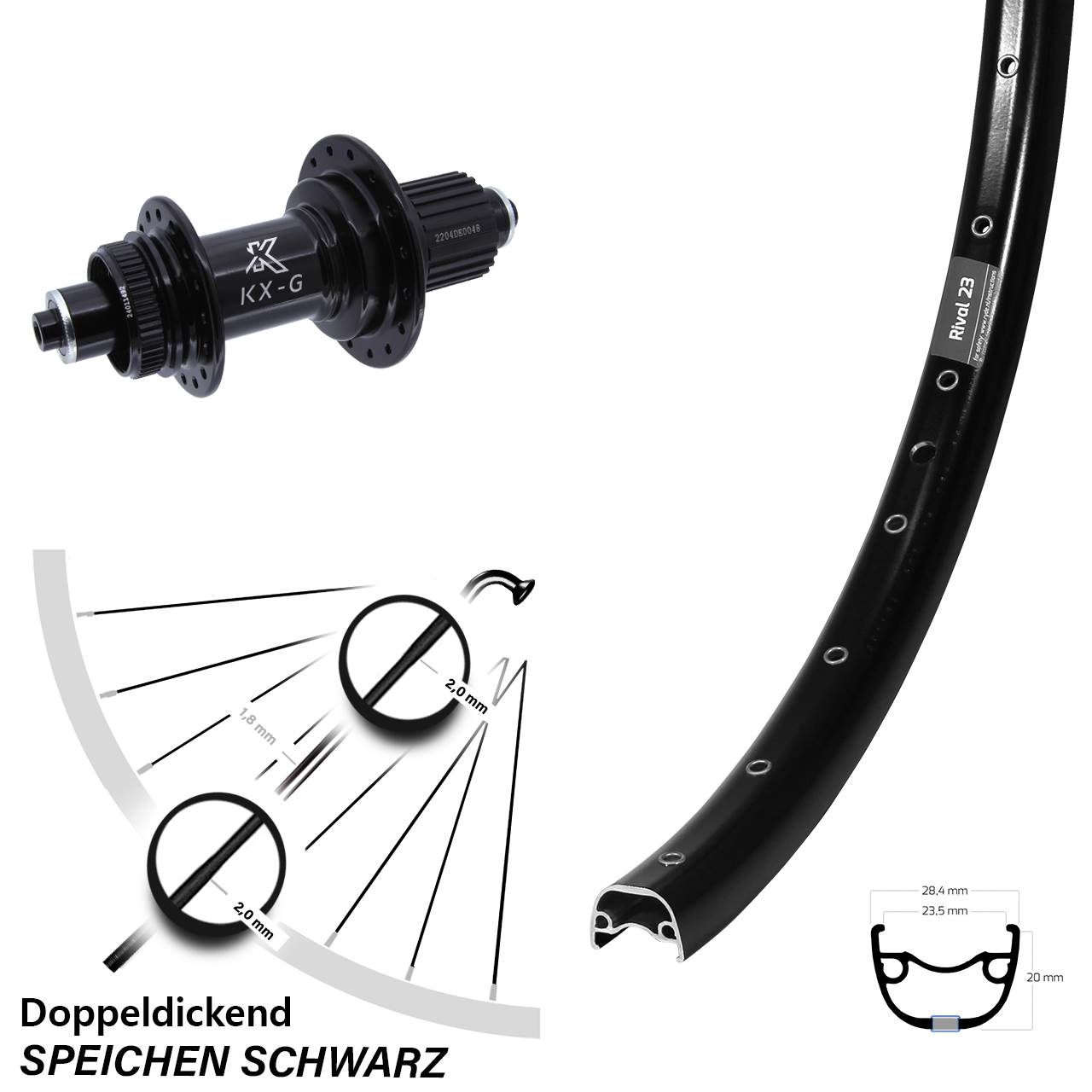 Hinterrad Centerlock QR 27,5 Zoll Ryde Rival 23 KX-GS Heavy Duty Shimano Micro Spline