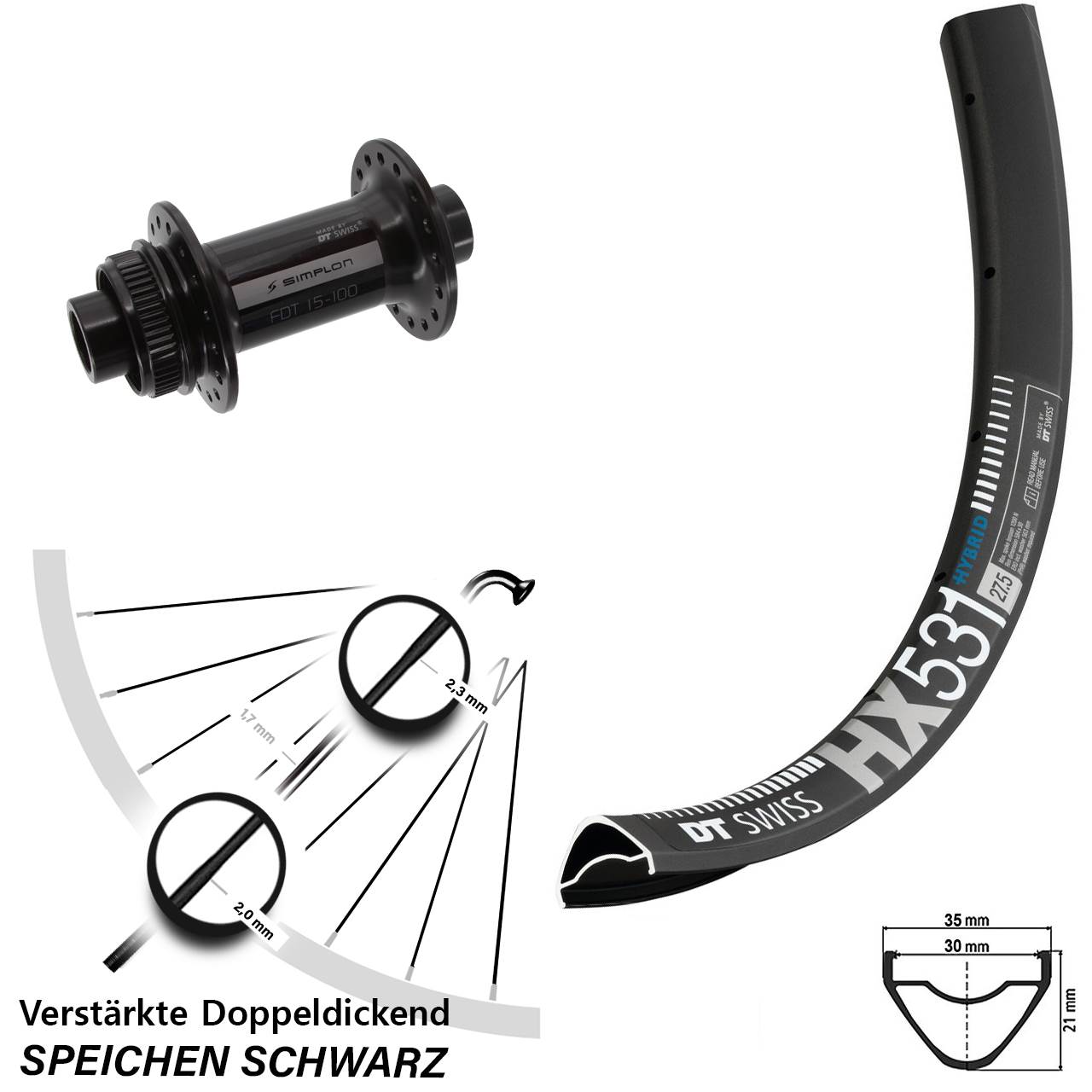 DT Swiss HX531-370 27,5 Zoll Disc Laufrad 15x100