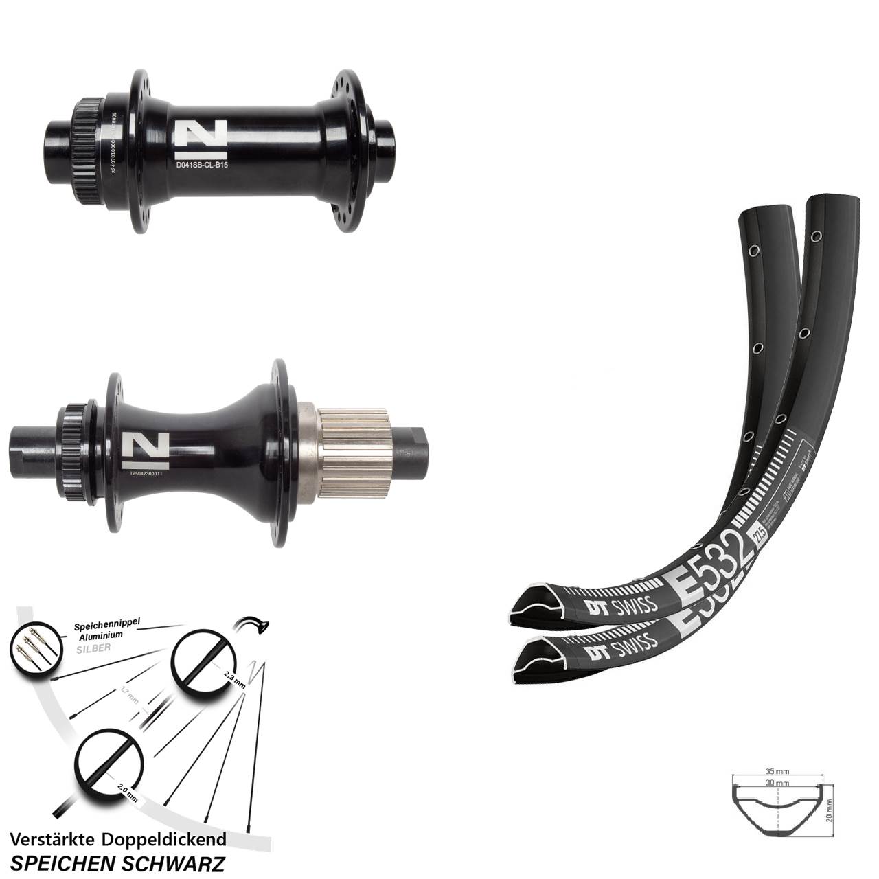 Disc Laufradsatz Boost 27,5 Zoll DT Swiss E532 Novatec D041SB D462 Micro Spline