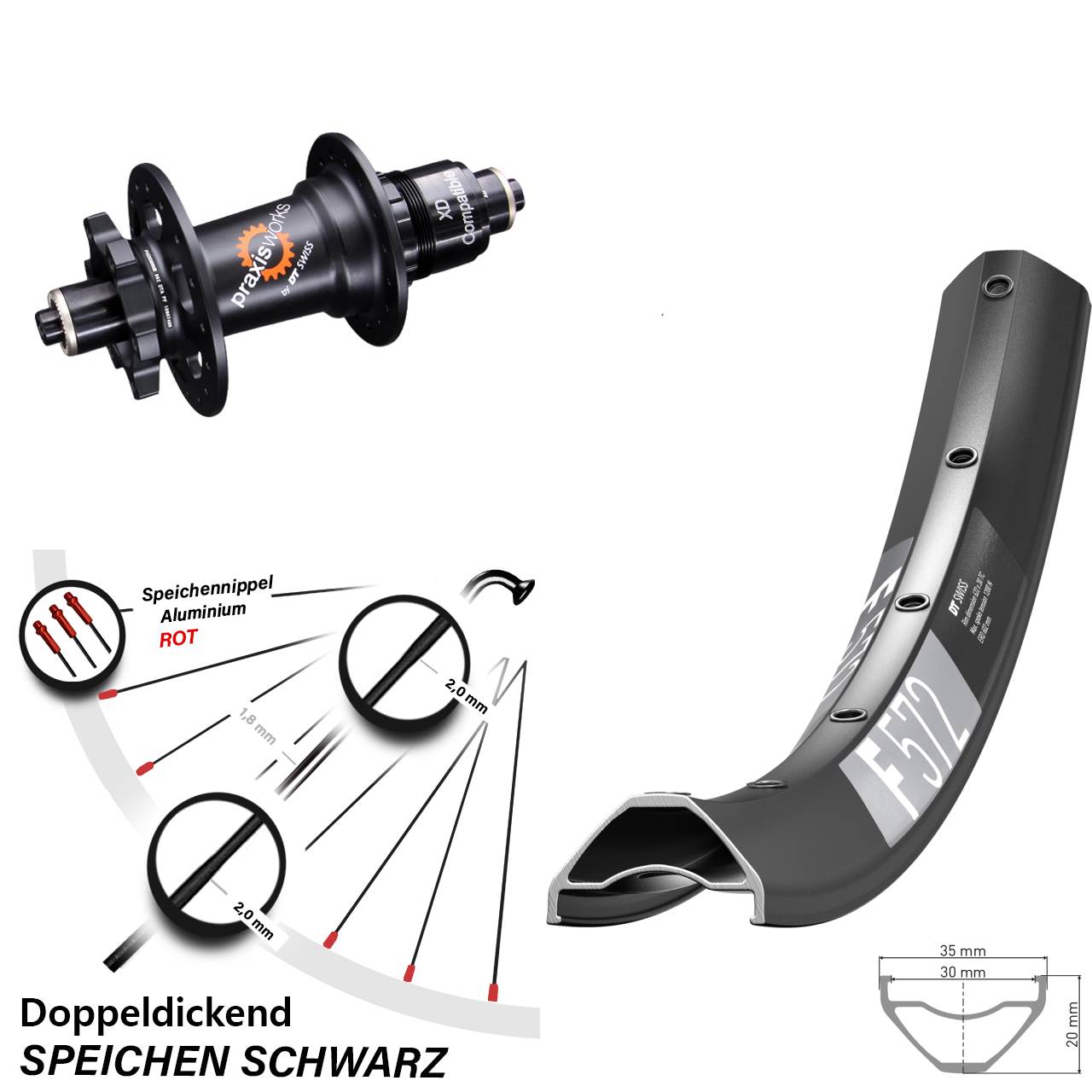 29 Zoll DT Swiss F572-350 Disc Hinterrad für Schnellspanner XD 11-12 fach