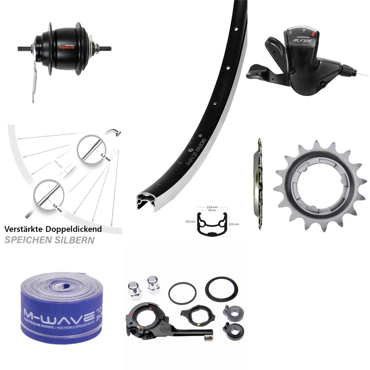 28 Zoll Ryde Andra 30 Hinterrad Shimano Nexus 8 Gang Rücktritt
