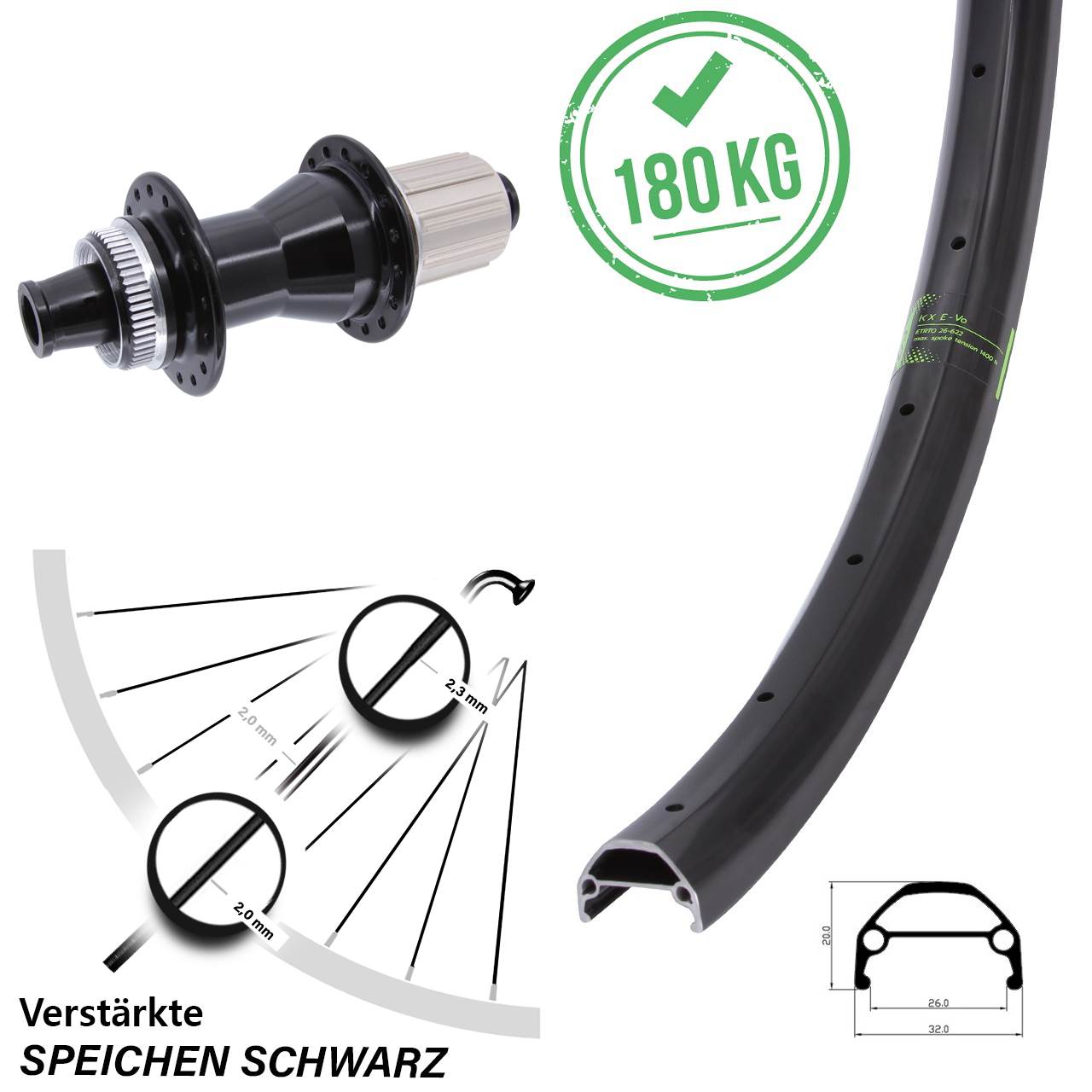 Hinterrad Centerlock 26 Zoll KX Evo Novatec CL-142 8-12 fach HG 12x142