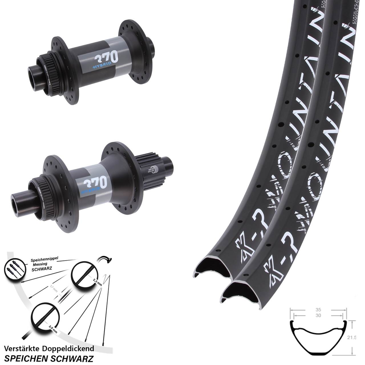 Centerlock Laufradsatz 27,5 Zoll KX-R Mountain DT Swiss 370 Hybrid Micro Spline Boost