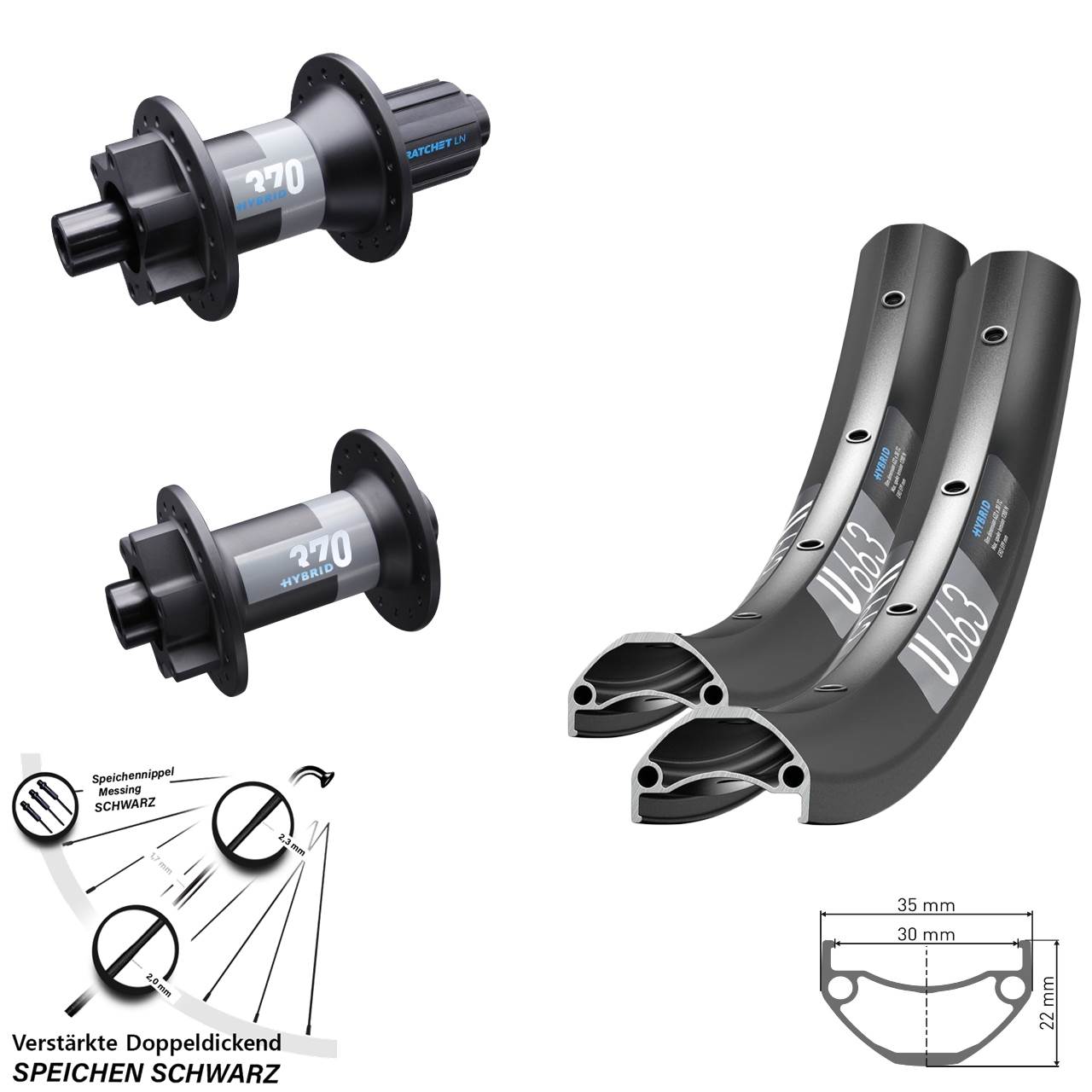 29 Zoll Laufrad-Satz DT Swiss U 663-Hybrid 370 Disc 6-Loch 8-11 fach 15x110 12x148
