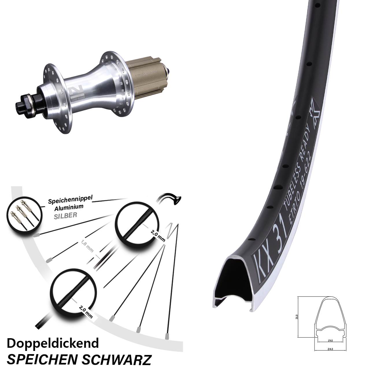 Hinterrad 28 Zoll KX 31 Novatec F162SB Campa 8-12 fach QR