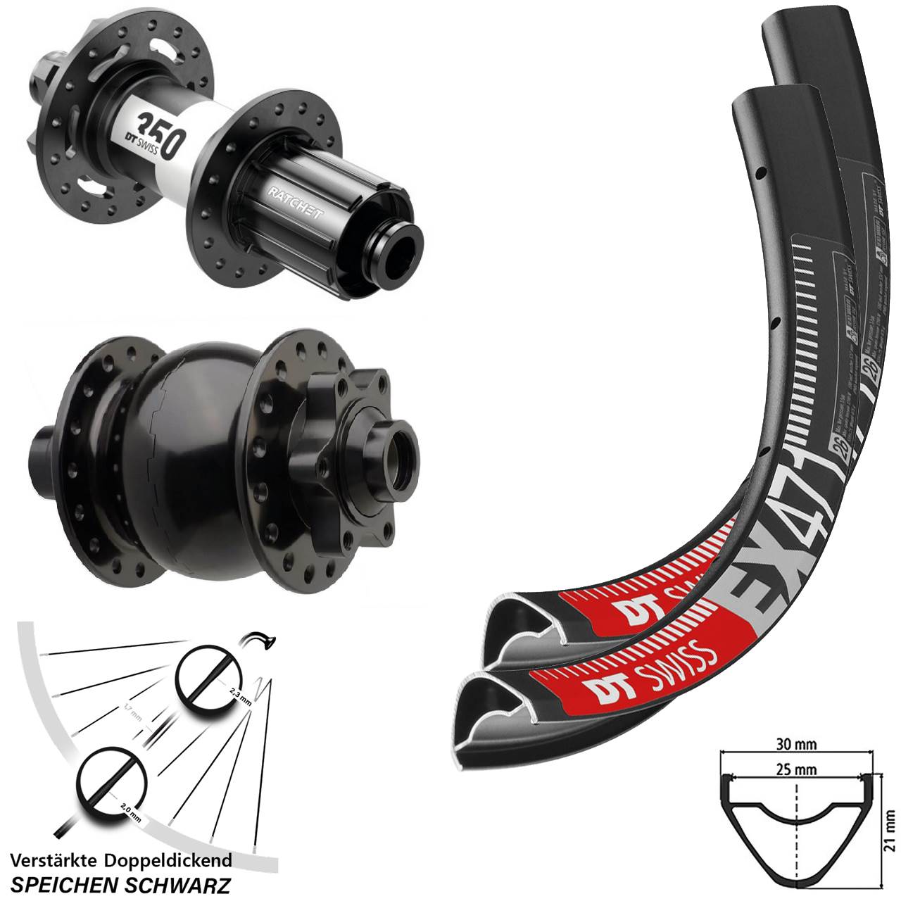 27,5 Zoll DT Swiss EX471 SON 28 350 HG Disc Laufradsatz 15x110/148