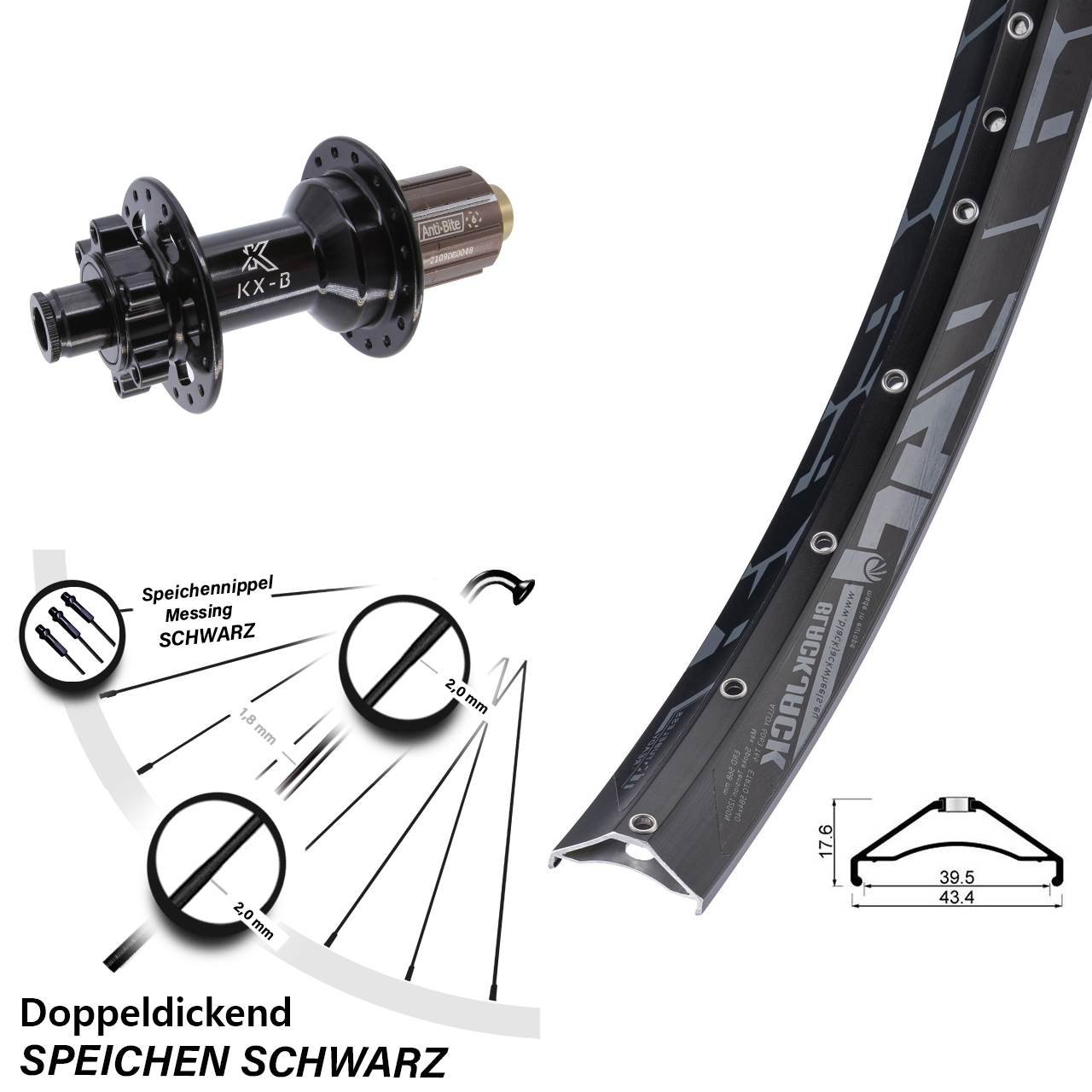 Boost 6-Loch Hinterrad 12x148 27,5 Zoll Rodi Ready 40 schwarz KX-B 8-11 fach HG