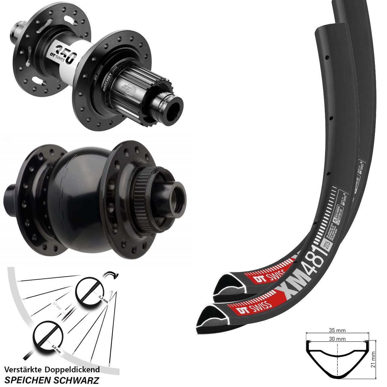 Centerlock Laufradsatz 27,5 Zoll DT Swiss XM481 350 DEG72 SON 28 Micro Spline Boost