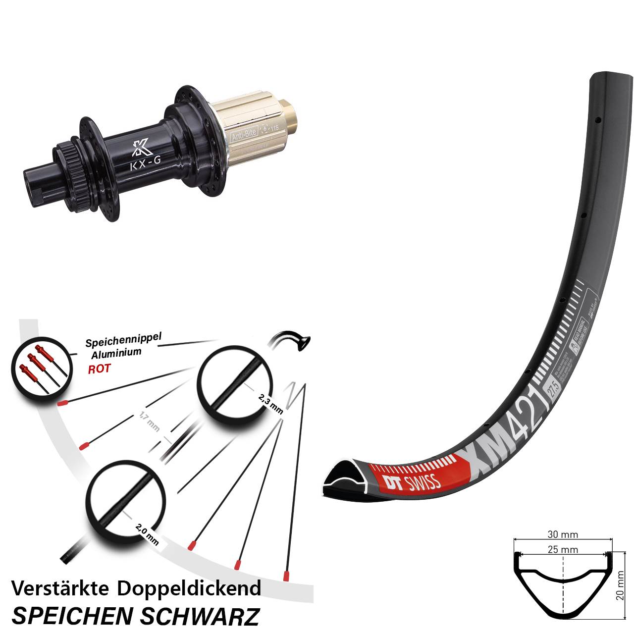 Centerlock Hinterrad 27,5 Zoll DT Swiss XM421 KX-G 8-12 fach HG 12x142