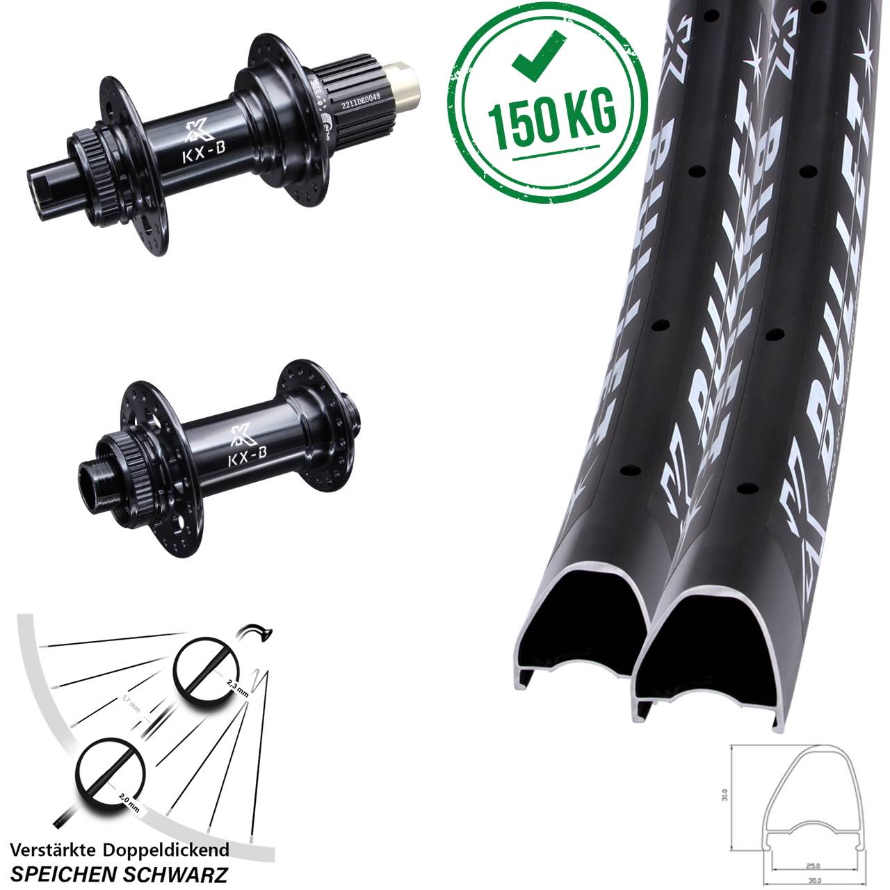 Centerlock Laufradsatz 15x110 12x148 28-29 Zoll KX-Bullet OS Shimano Micro Spline