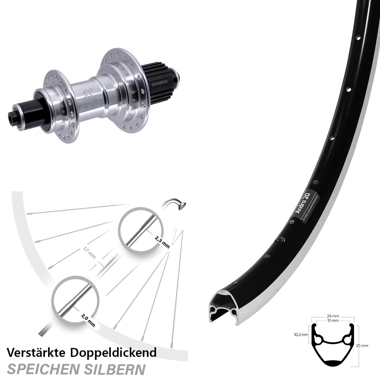 Ryde Andra 20 KX-TS Heavy Duty 28 Zoll Laufrad hinten für Schnellspanner Micro Spline