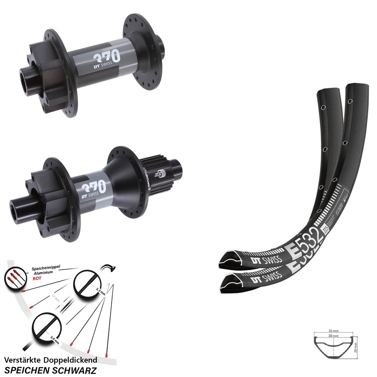 Disc Laufrad-Satz 29 Zoll DT Swiss E 532-370 Micro Spline 15x110 12x148 Boost