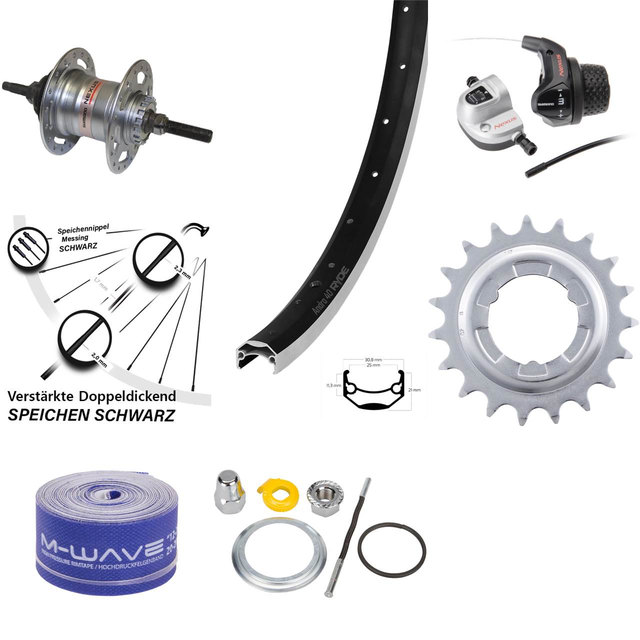 Ryde Andra 40 Hinterrad 20 Zoll Shimano 3 Gang Freilauf