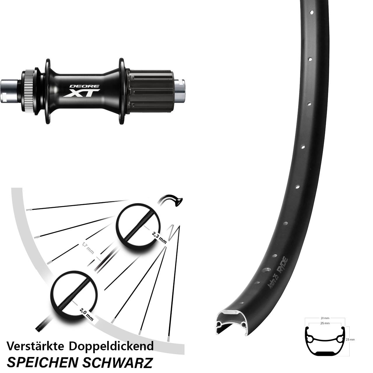 Ryde Andra 25 Shimano FH-M8010-B 28 Zoll Disc Hinterrad 12x148 8-11 fach HG
