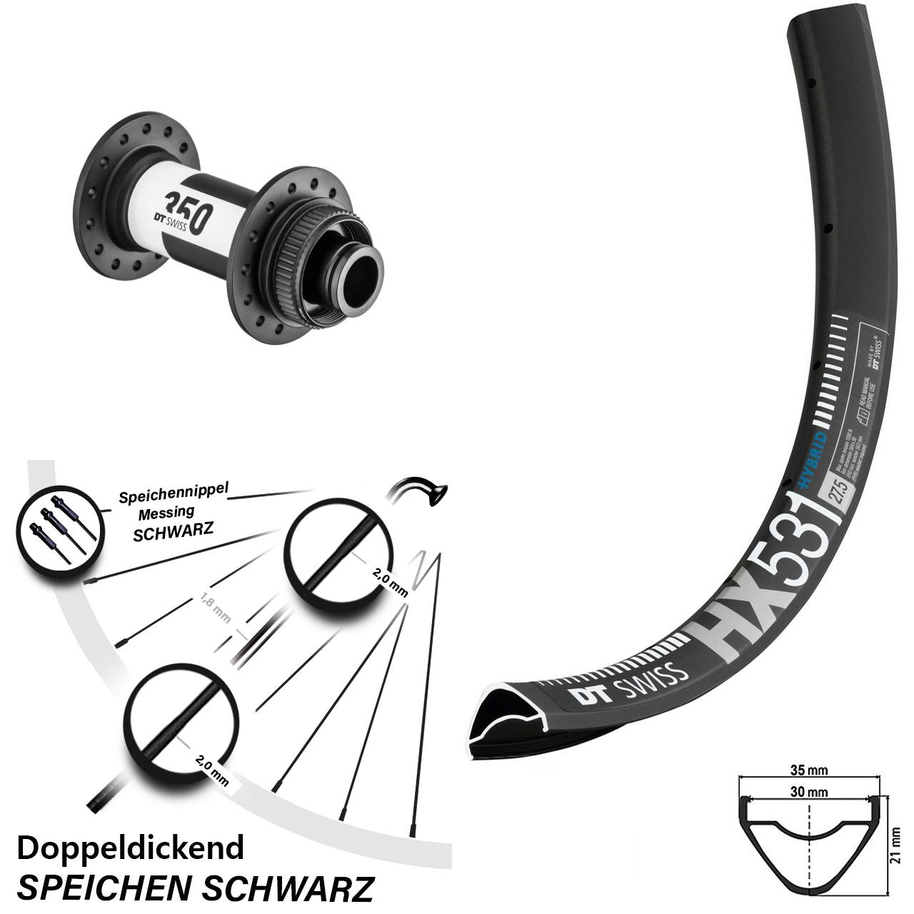 DT Swiss HX531-350 29 Zoll Vorderrad Centerlock 15x100