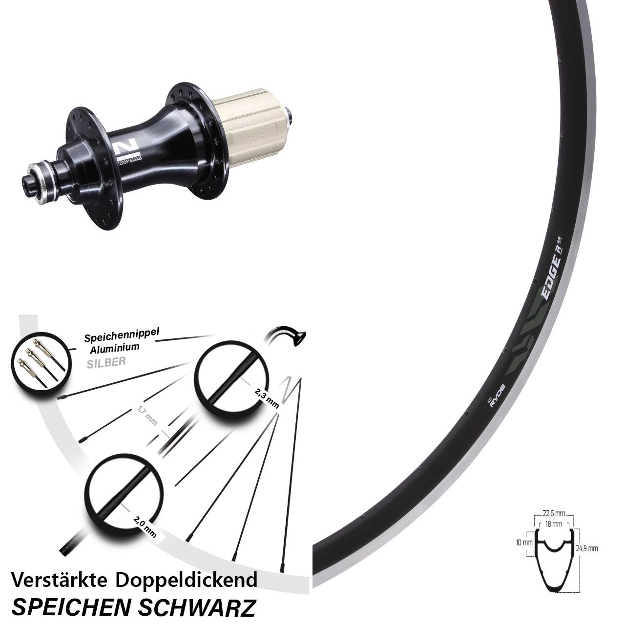 Hinterrad 28 Zoll Ryde Edge R25 Novatec F162 8-12 fach HG QR