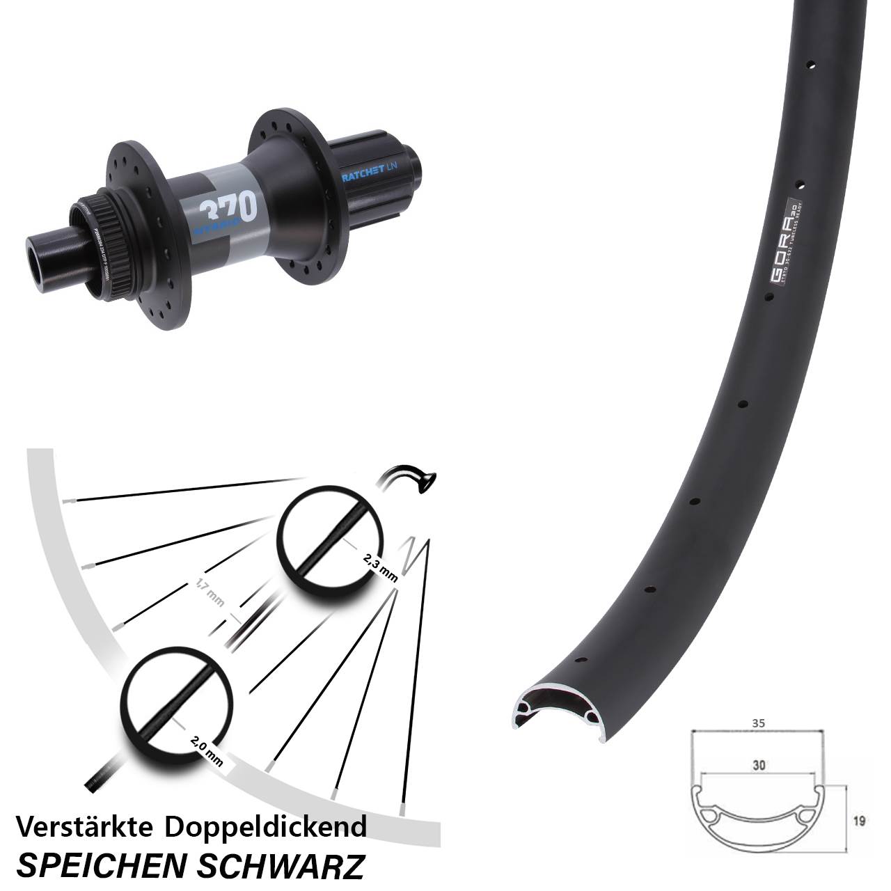 27,5 Zoll Gora 30 DT Swiss 370 Hybrid Hinterrad Centerlock 12x148 8-11 fach HG