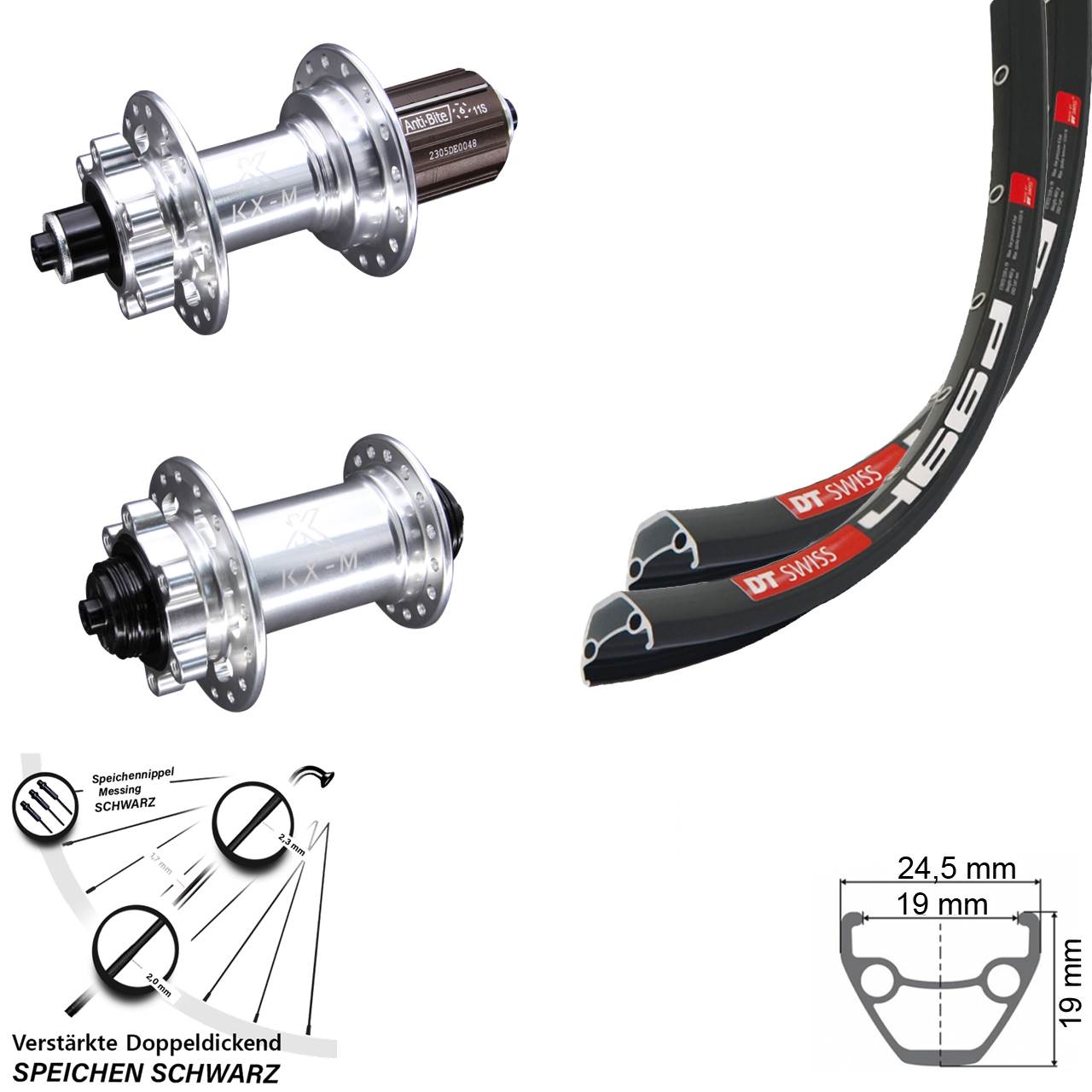 Disc Laufradsatz 28 Zoll DT Swiss 466d KX-M 8-12 fach für Schnellspanner