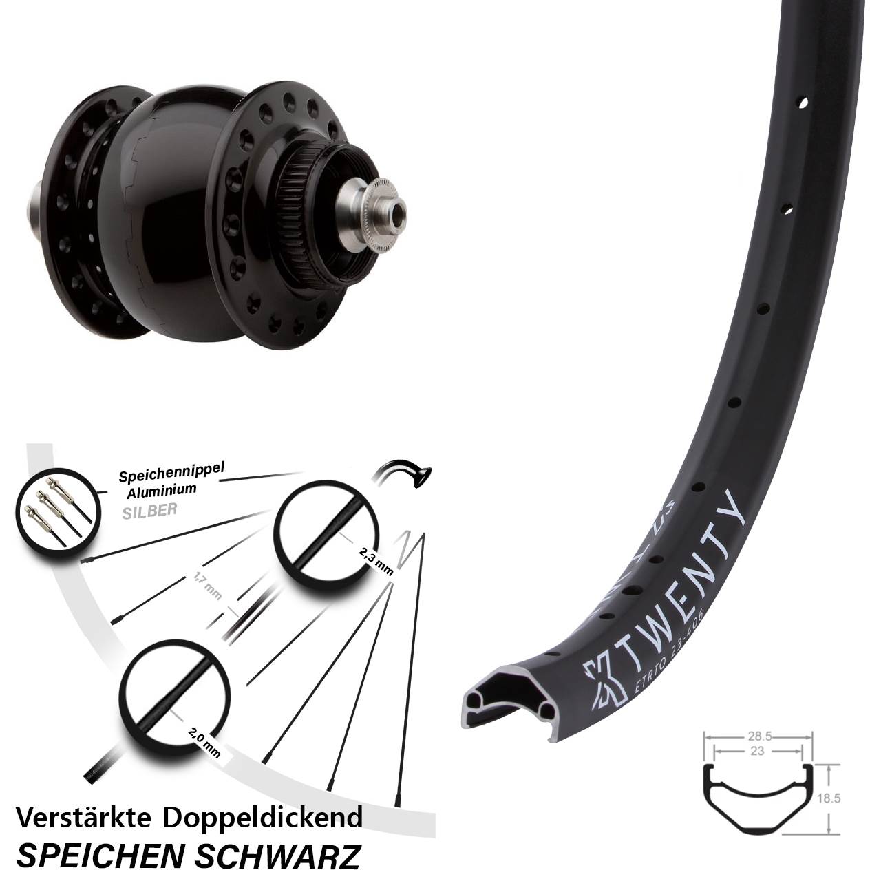 Nabendynamolaufrad SON 28 Centerlock Schnellspanner KX Twenty 20 Zoll Cargo light