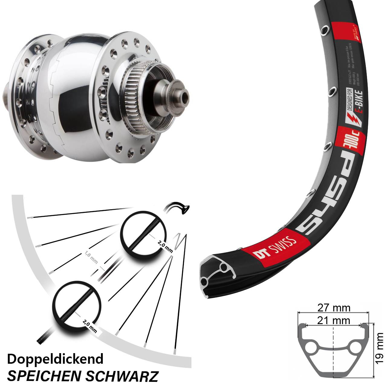 DT Swiss 545 29 Zoll Vorderrad SON 28 silber poliert Nabendynamo Centerlock