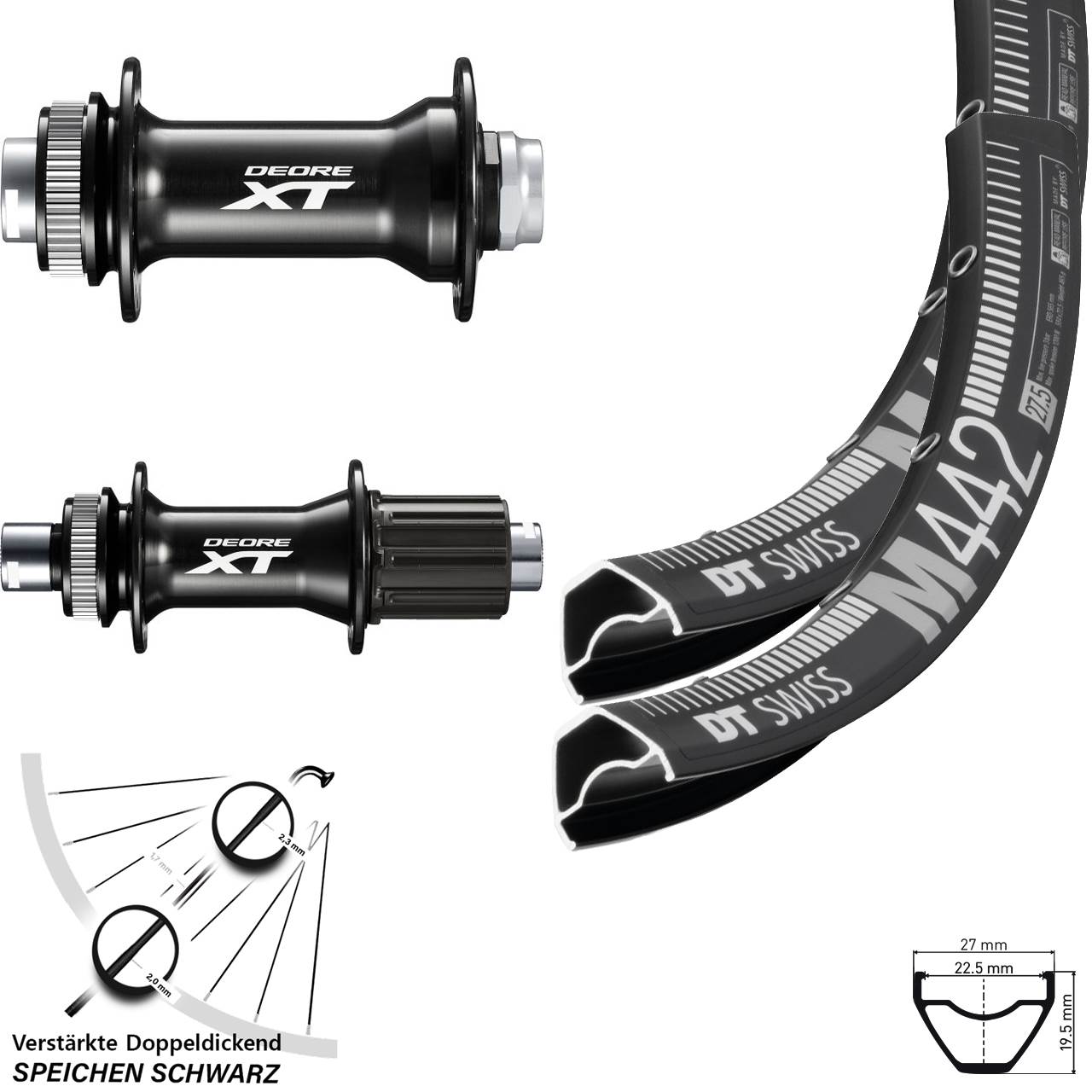 29 Zoll DT Swiss M442 Shimano XT Laufradsatz Centerlock Boost 8-11 fach HG