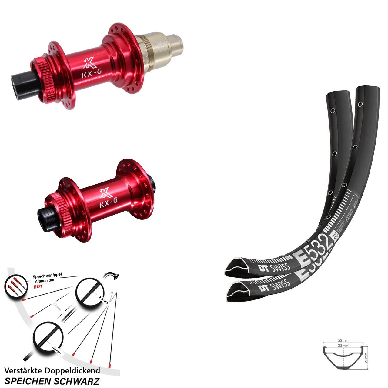 Laufradsatz Centerlock 15x100 12x142 27,5 Zoll DT Swiss E 532 KX-G rot SRAM XDR