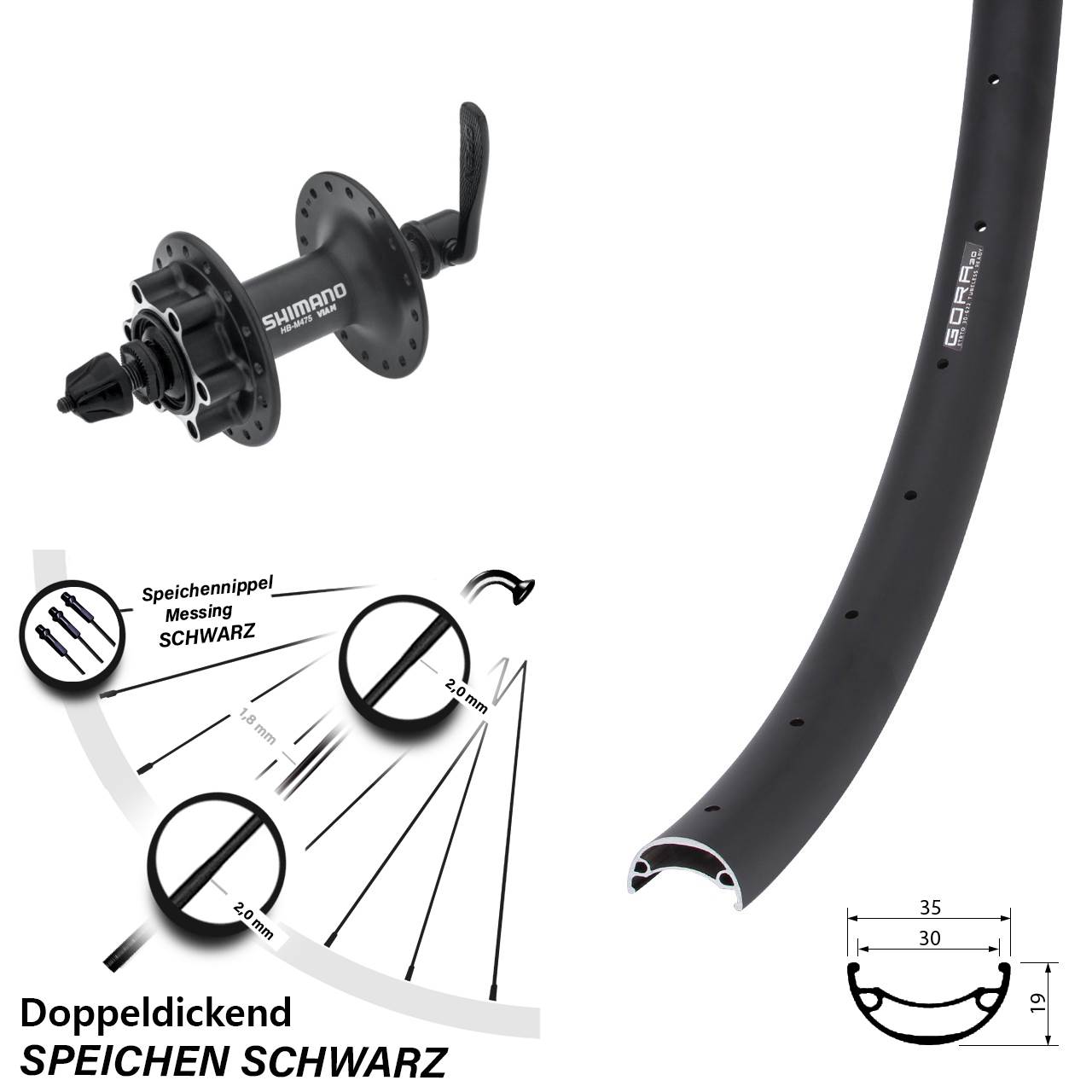 29 Zoll Gora 30 Shimano Alivio Disc Vorderrad QR