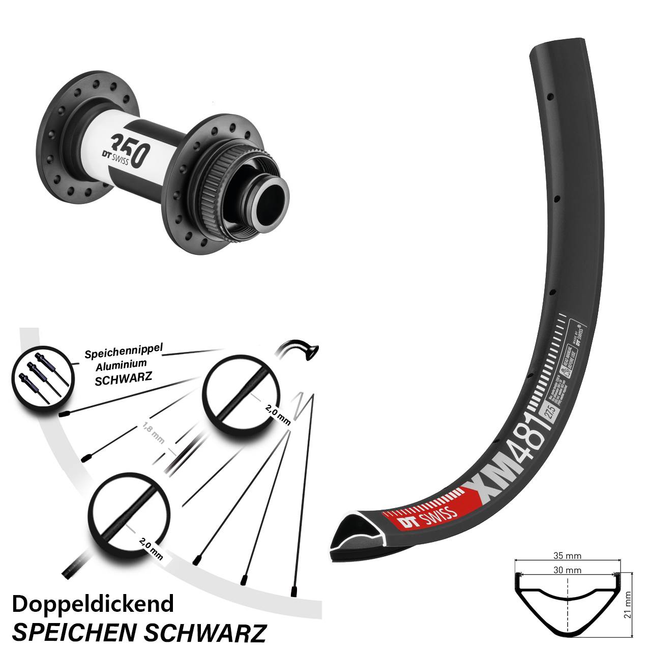 27,5 Zoll Vorderrad XM 481 DT Swiss 350 Centerlock Boost 15x110 mm Steckachse All Mountain