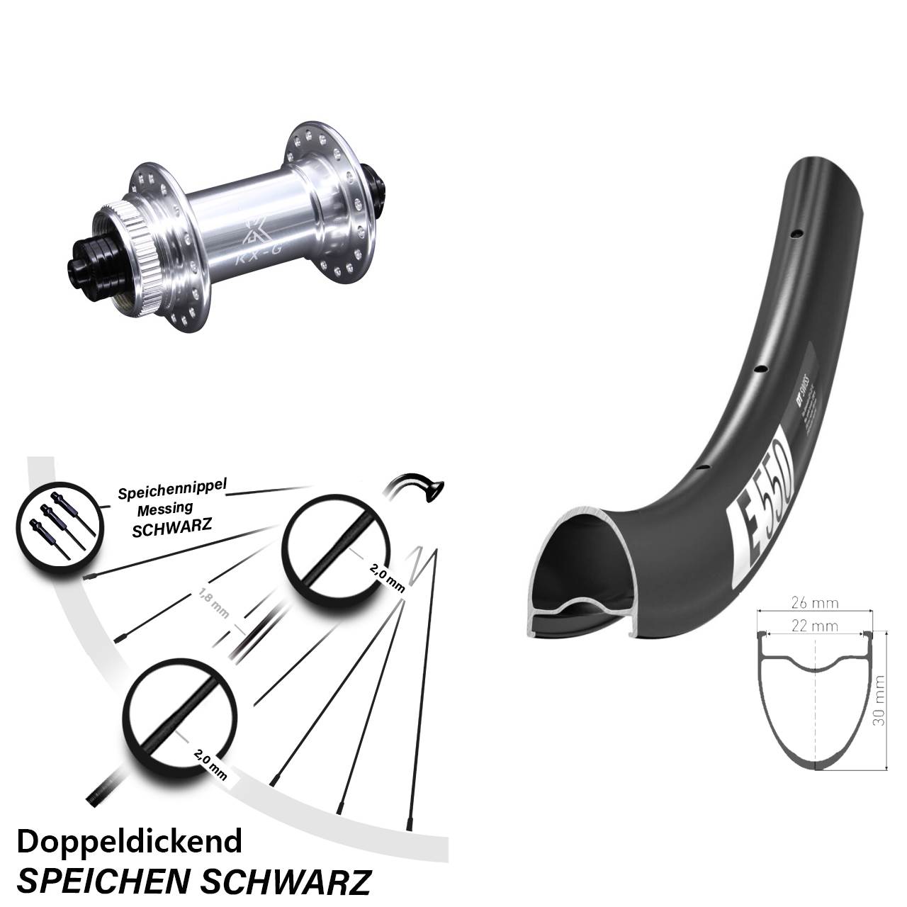 Laufrad 28 Zoll DT Swiss E550 KX-G Centerlock 5/100 silbern