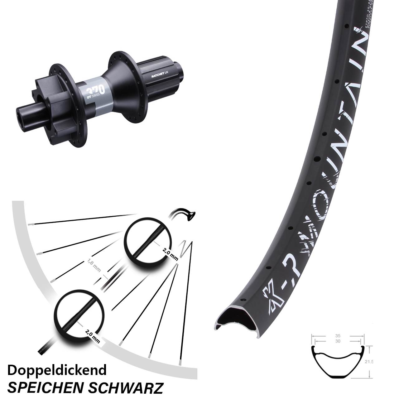Disc Laufrad 12x142 27,5 Zoll KX-R Mountain DT Swiss 370 8-11 fach HG