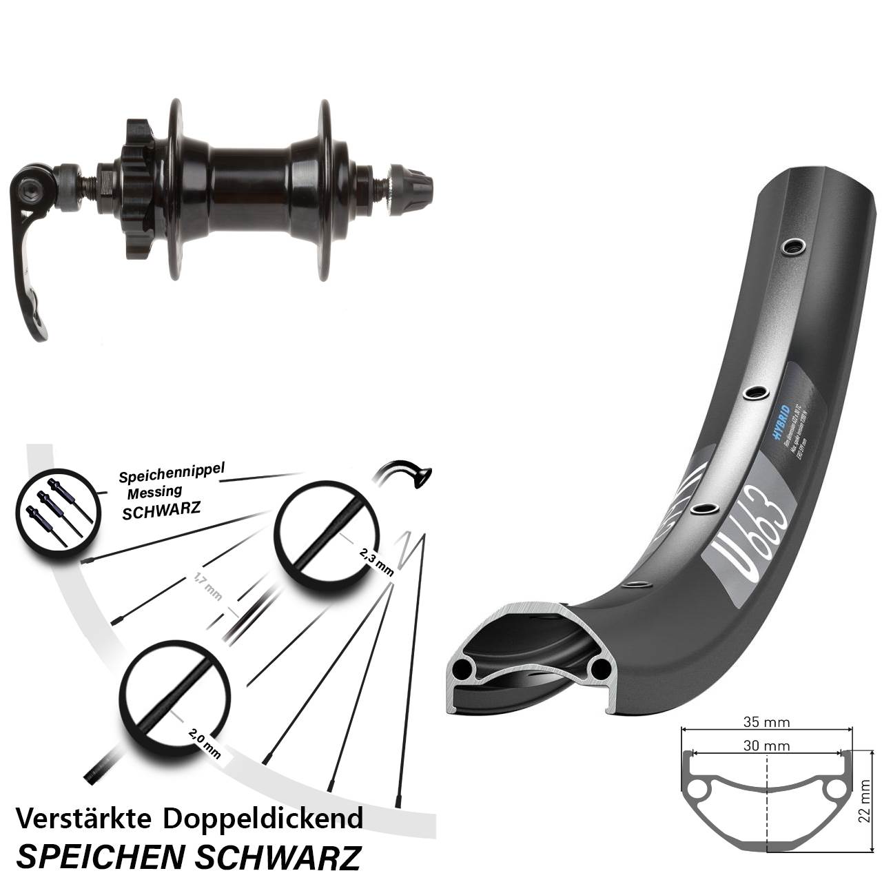 Vorderrad 6-Loch 20 Zoll DT Swiss U 663 Novatec für Schnellspanner