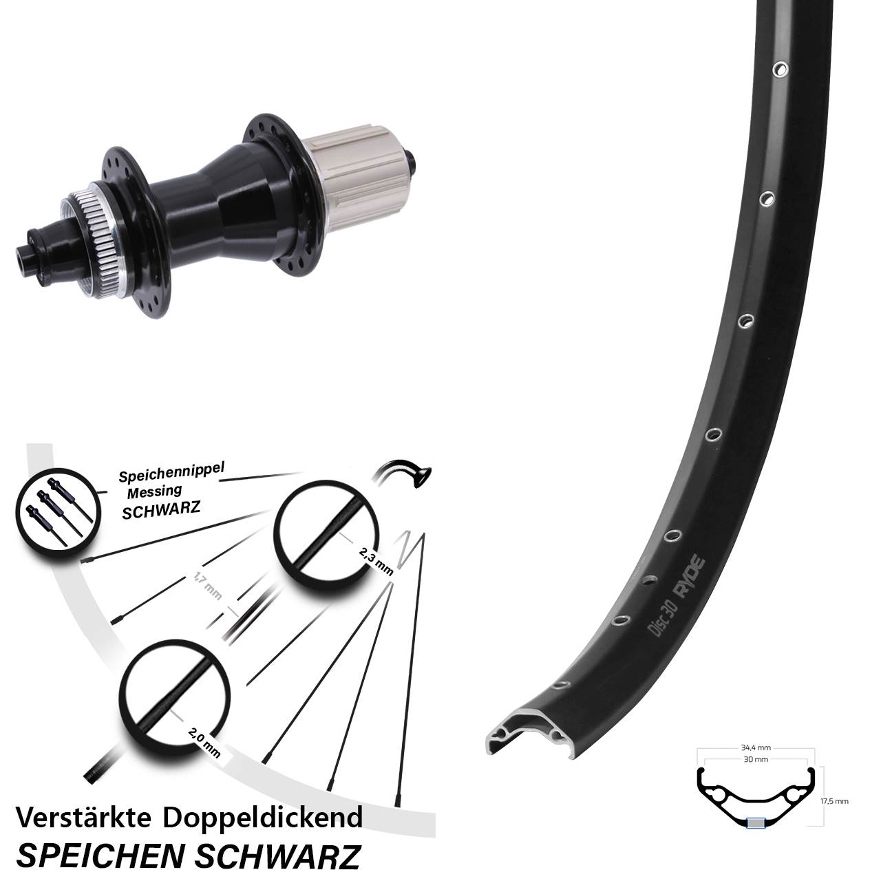 27,5 Zoll Ryde Disc 30 Novatec CL135 Hinterrad Centerlock für Schnellspanner 8-12 fach HG