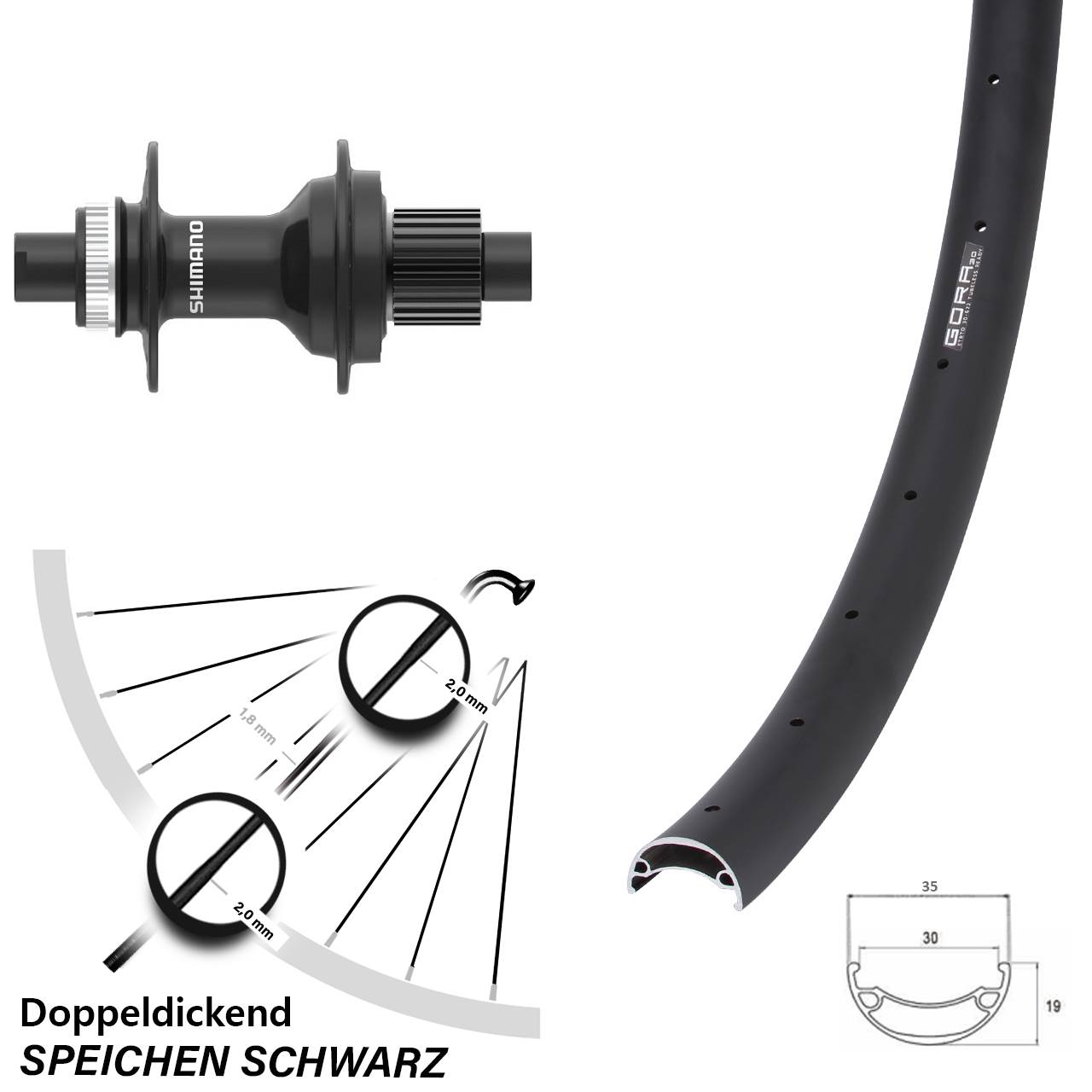 Gora 30 Shimano FH-MT410 29 Zoll Disc Hinterrad 12x142 Shimano Micro Spline