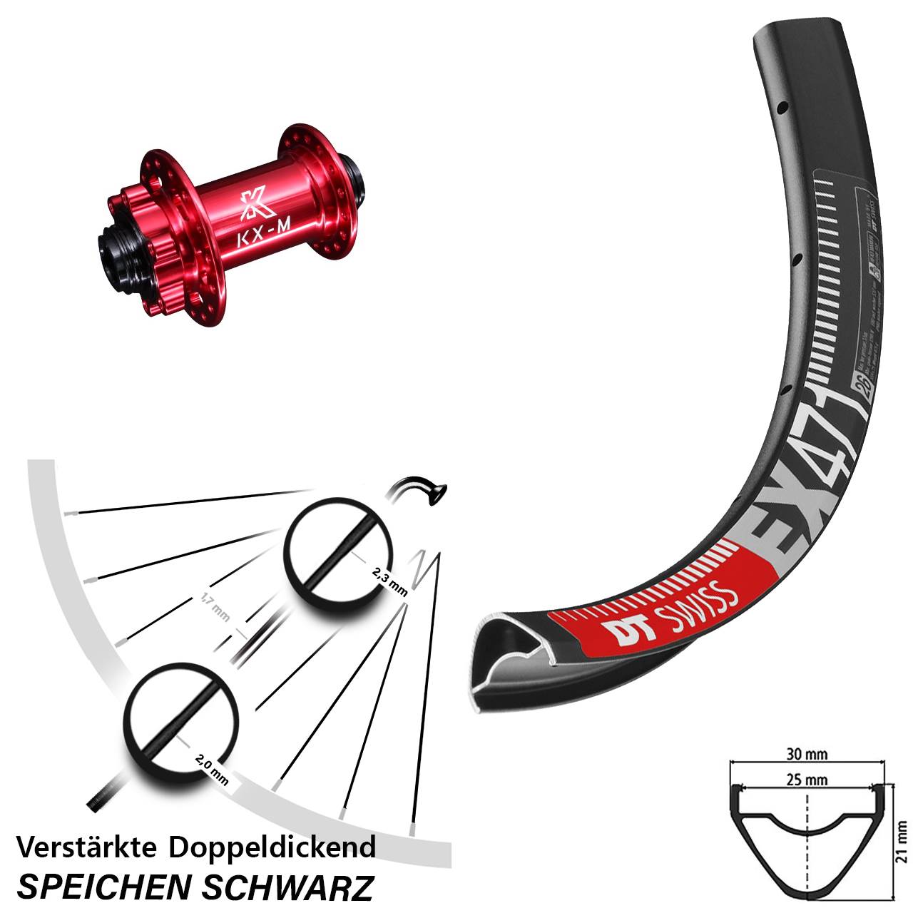 650B Vorderrad DT Swiss EX471 KX-M rot
