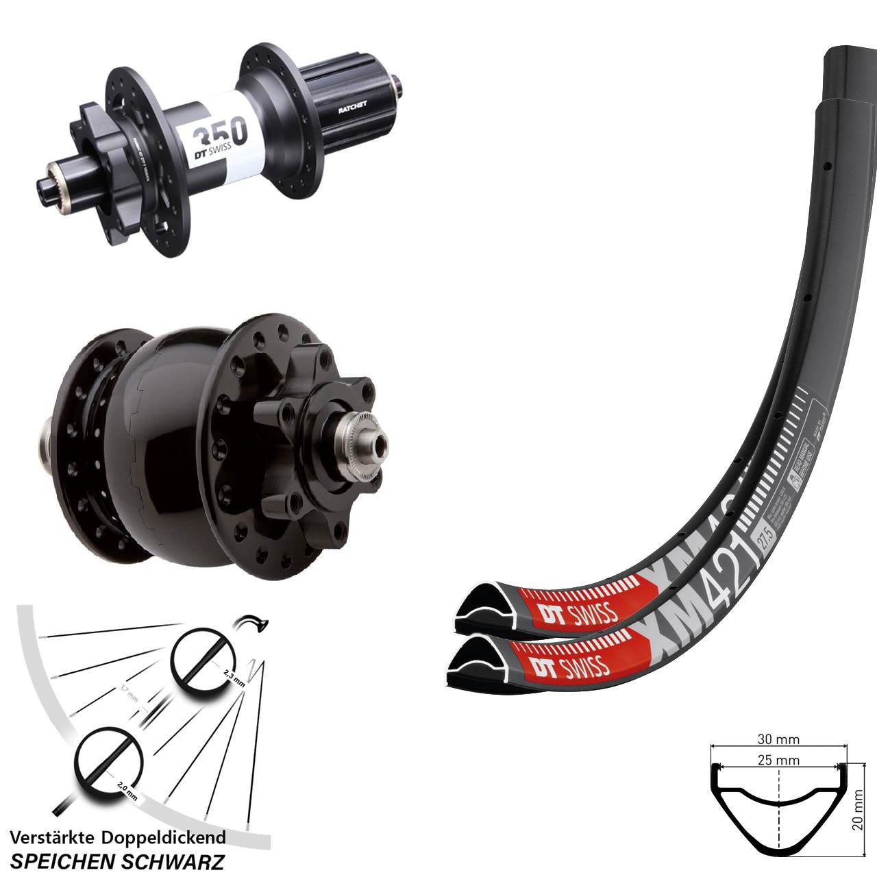 29 Zoll DT Swiss XM 421 350 SON 28 Disc Laufrad-Satz QR 8-11 fach HG